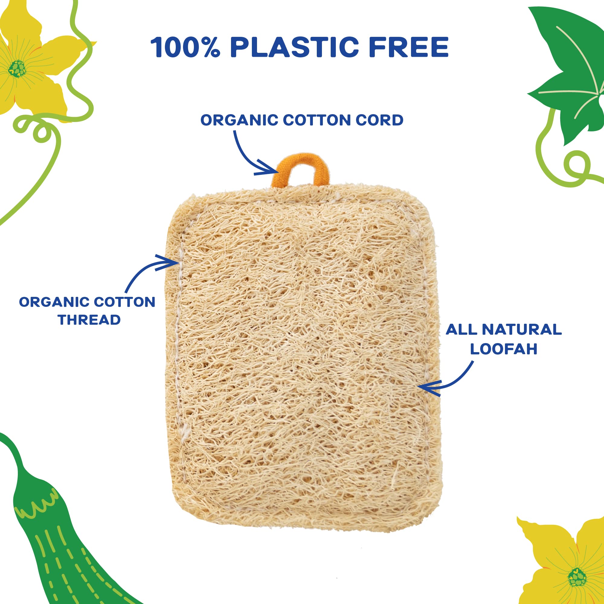 Eco-Friendly Natural Loofah Kitchen Sponge 3-Pack - Biodegradable & Compostable Plant-Based Dish Sponges for Sustainable Cleaning - Perfect for Washing Dishes, Pots & Pans in an Eco-Conscious Home