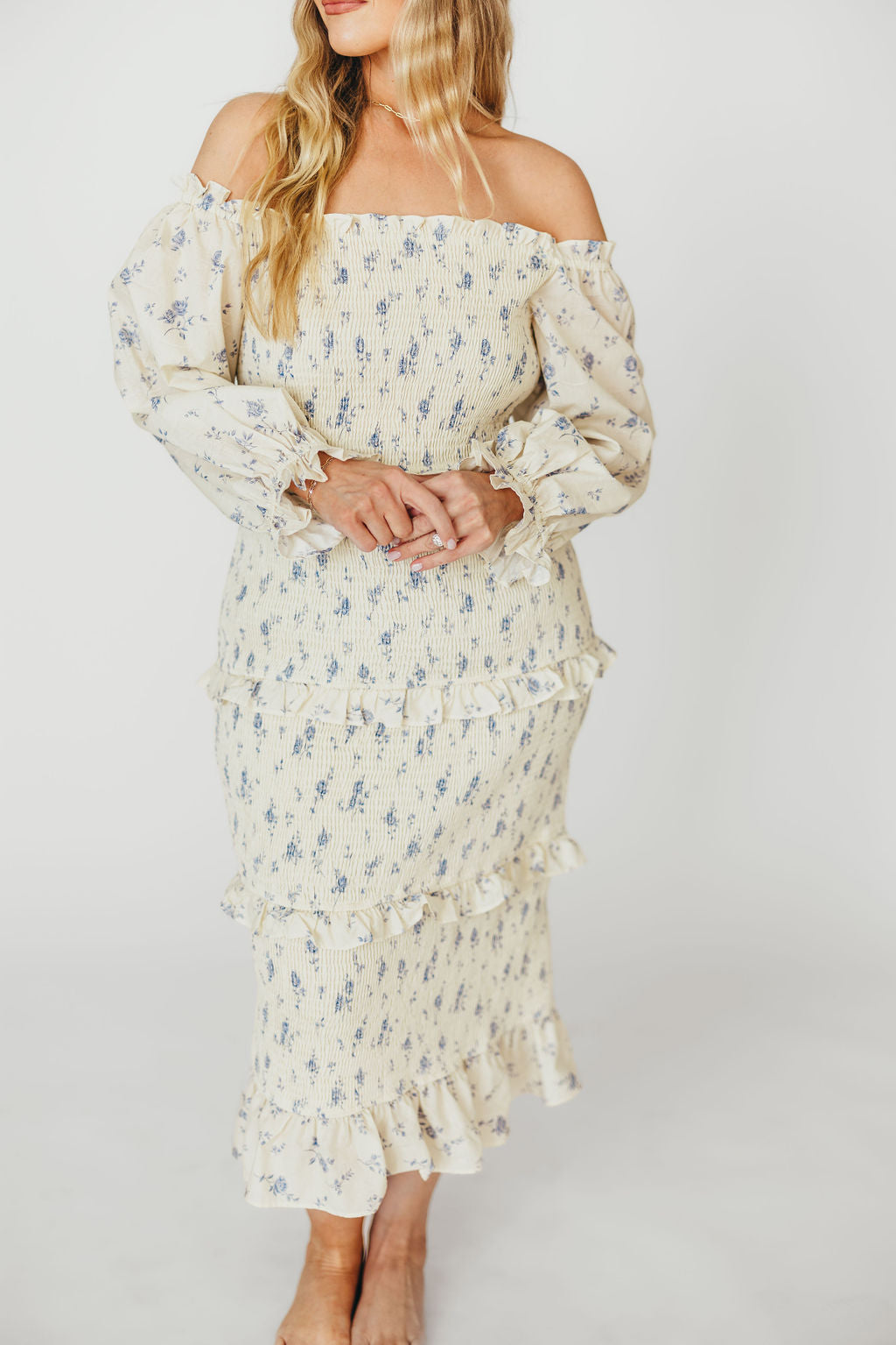 Chloe Maternity Midi Dress - Blue Flowy Bump-Friendly Dress for Pregnancy | Perfect for Baby Showers, Maternity Photos & Special Occasions