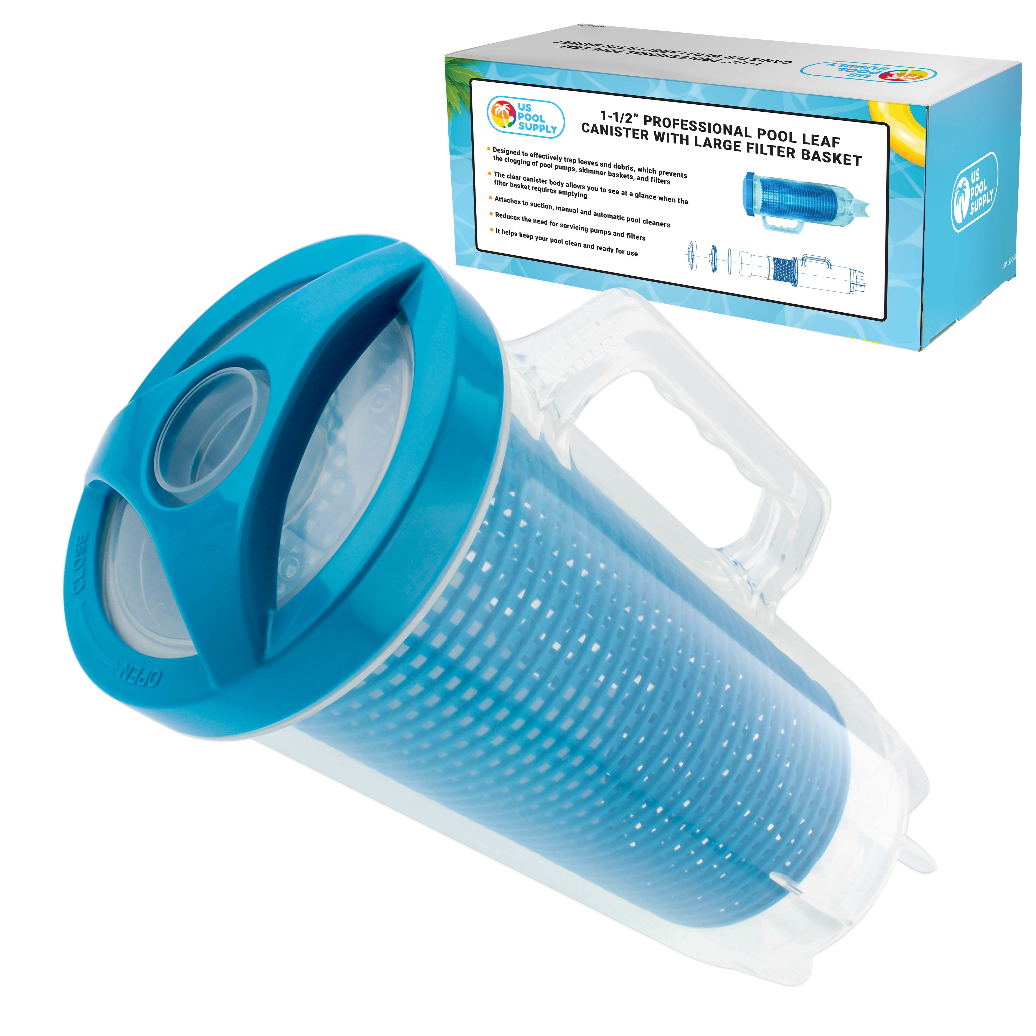 **U.S. Pool Supply® Inline Pool Leaf Canister with Large Plastic Mesh Basket & Mesh Bag – Fits 1.5” Pool Cleaner Vacuum Hose – Skims Leaves, Prevents Clogging – Ideal for Inground & Above Ground Pools**