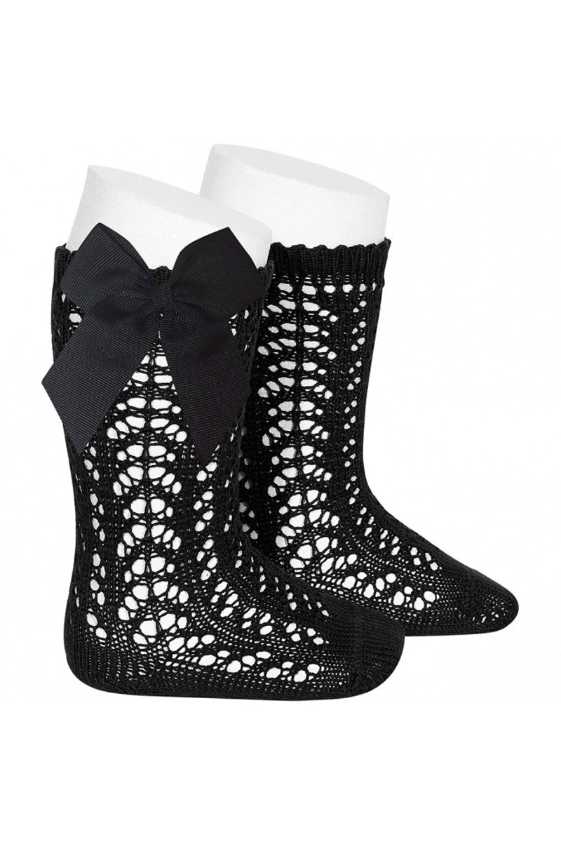 Elegant Black Lace Bow Socks - Women's Fashion Lace Ankle Socks for Party, Wedding, and Special Occasions