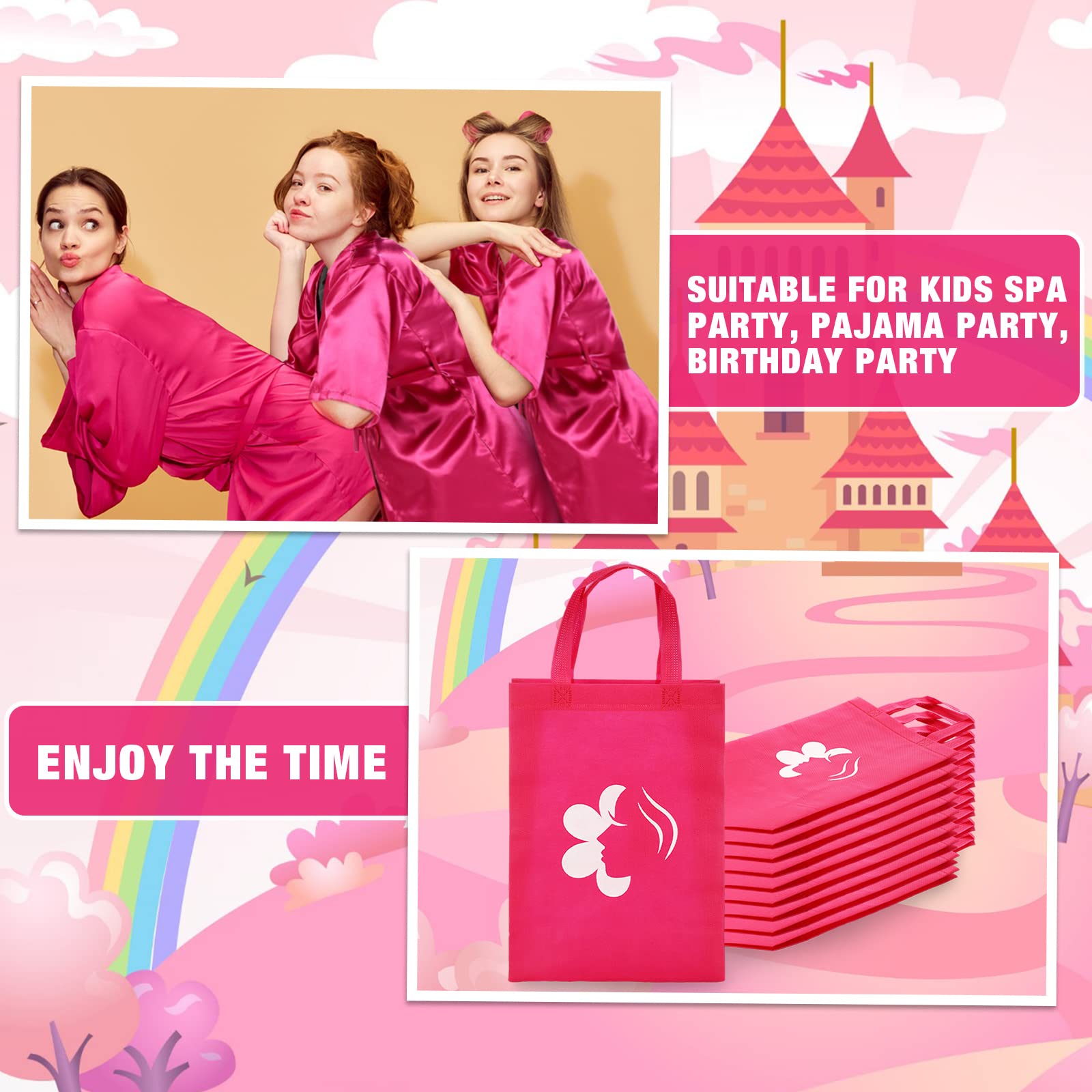 Bonuci 50 Pcs Spa Party Supplies for Girls - 10 Satin Robes & 10 Kids Slippers - Perfect for Sleepovers, Birthday Parties & Spa Themed Events | Great for Girls' Night, Pampering Parties & Relaxation Gifts