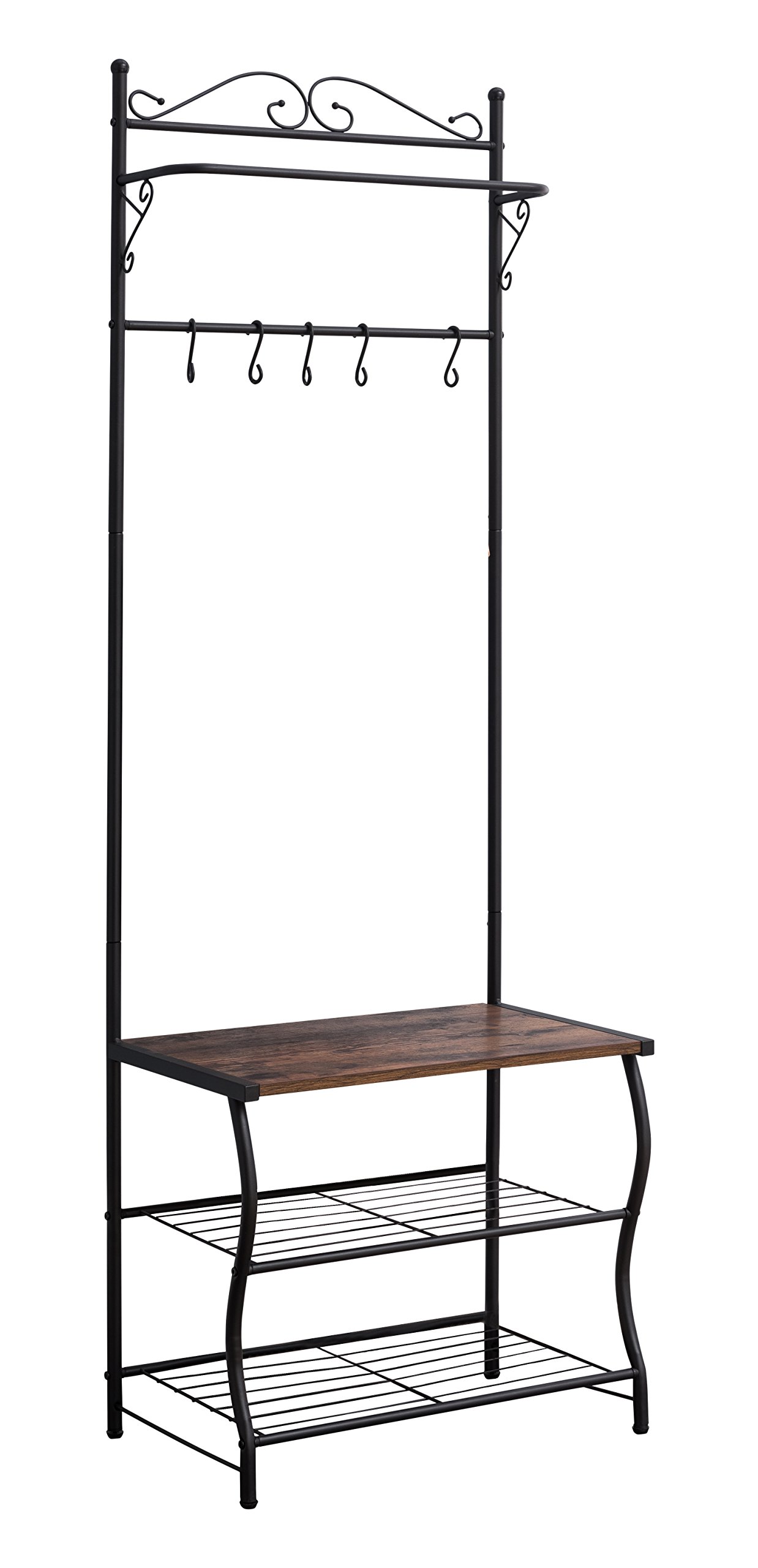 Kings Brand Furniture - Entryway Shoe Bench with Coat Rack & Storage Organizer | Hall Tree with Hooks for Shoes, Jackets & Bags | Perfect for Mudroom, Foyer & Small Space Organization