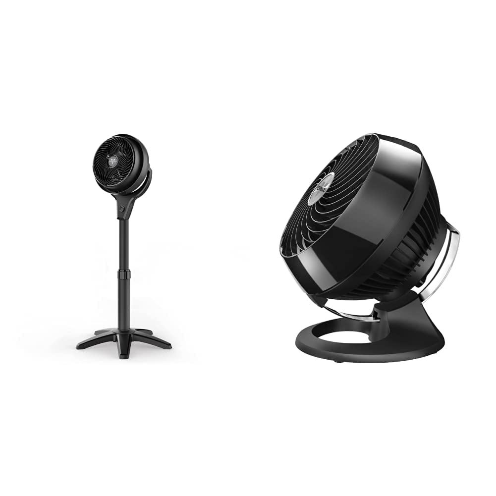 Vornado 602 & 460 Whole Room Air Circulator Fans - 3 Speed Adjustable Height Pedestal Fan & Compact Tiltable Fan - Quiet Cooling for Home Office Bedroom - Black Energy Efficient Airflow Up to 70ft - Perfect for Summer, Hot Rooms & Workspaces