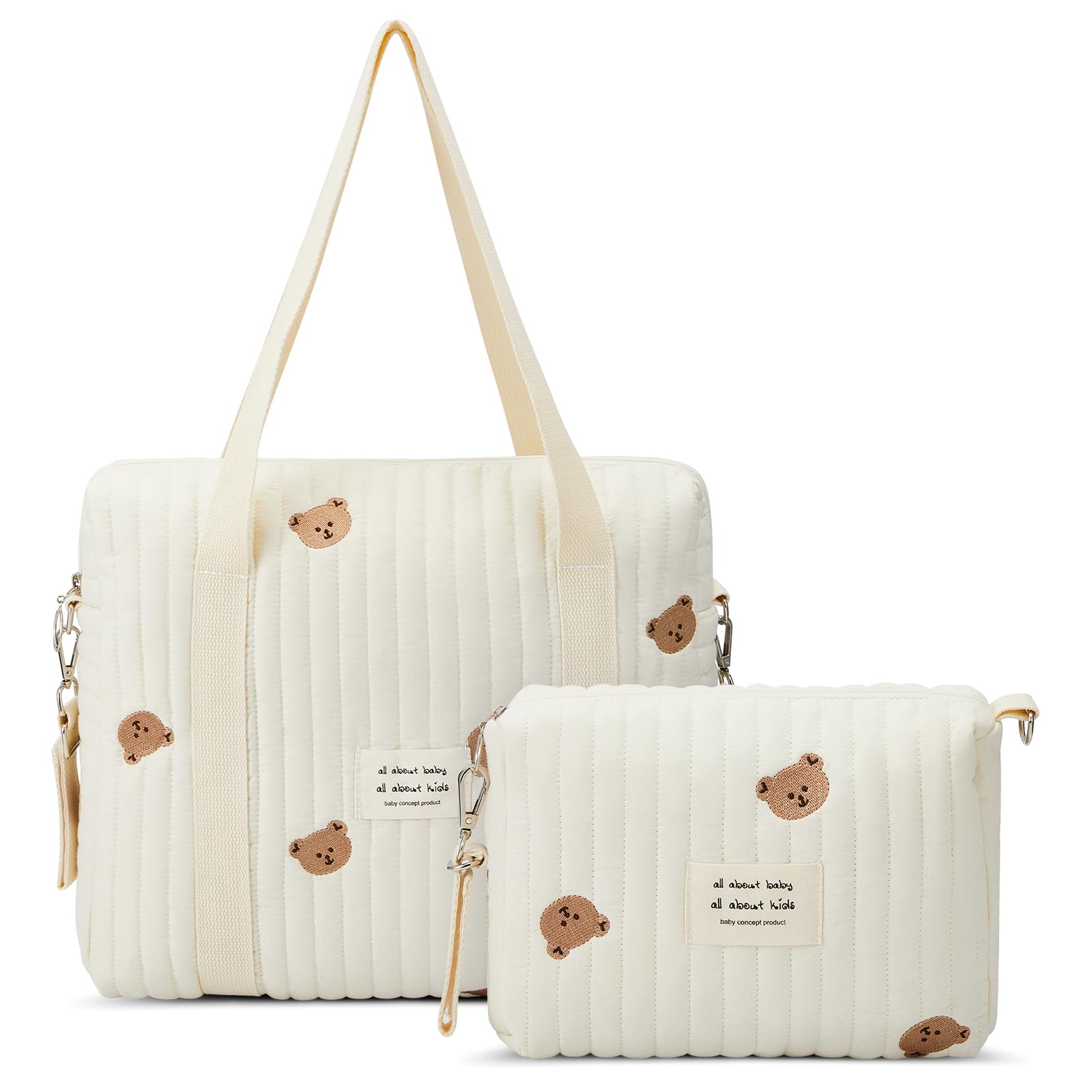 Paterr 2-Pack Quilted Cotton Diaper Bags for Women - Multifunctional Maternity Tote with Multiple Sizes - Stylish Baby Essentials Organizer for Travel, Shopping & Daily Use