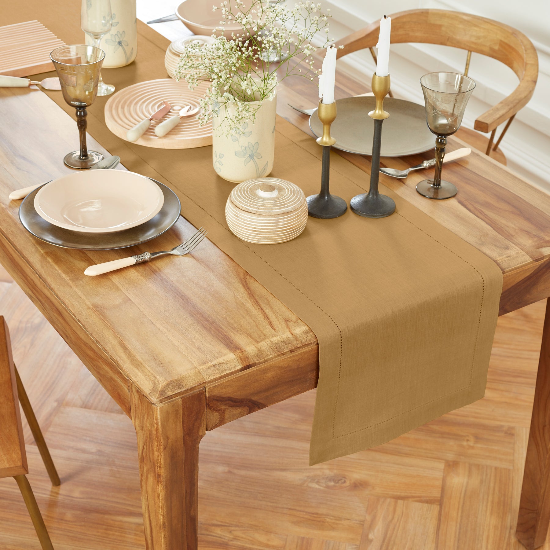 Elegant Medium Weight Hemstitch Table Runner - Perfect for Dining Table Decor, Wedding Centerpieces & Holiday Home Decor