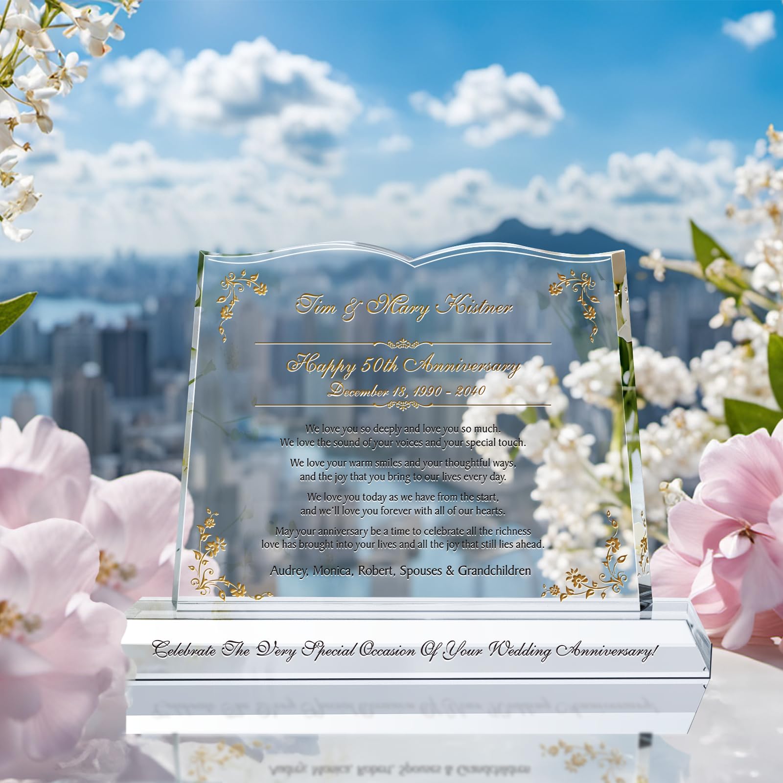 Custom Engraved Crystal Plaque for 50th Wedding Anniversary - Personalized with Couple's Names & Date - Unique Golden Anniversary Gift for Parents (8 Inch) - Perfect for Displaying on Mantel, Shelf or as a Sentimental Keepsake