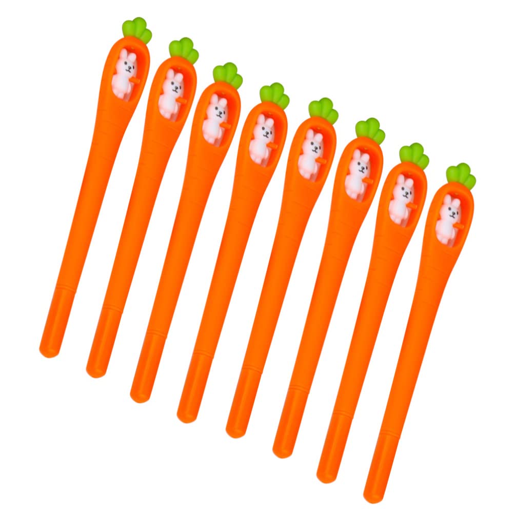 Jojofuny Carrot Gel Pens - 0.5mm Orange Silicone Writing Pens (8-Pack) for Easter, Bunny Decorations, School, Office & Gift Giving - Fun Stationery Supplies for Students & Professionals