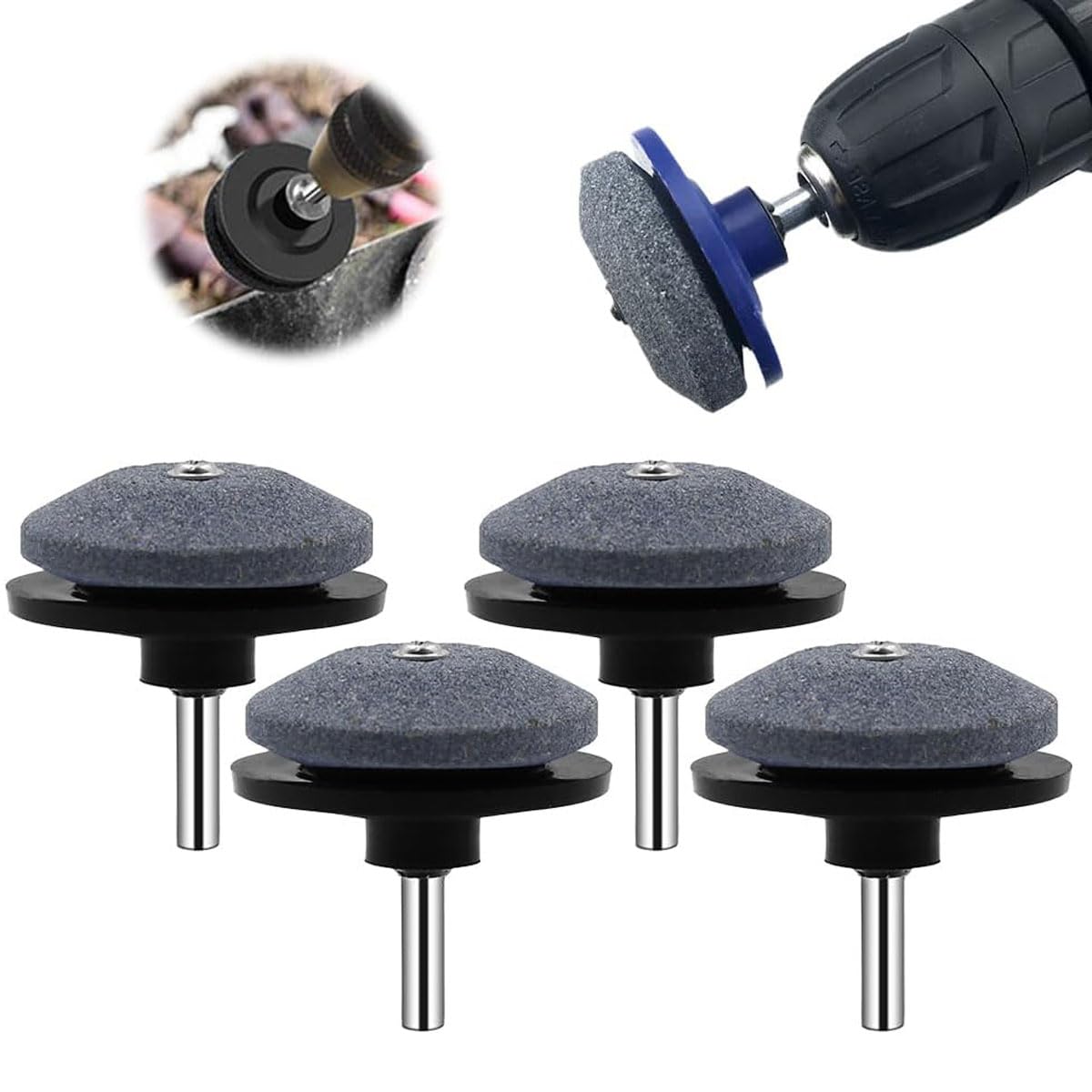 2024 Universal Lawn Mower Blade Sharpener Kit - Dull Blade Sharpener Attachment for Power Hand Drills, Wear-Resistant Rotary Mower Sharpener (4-Piece Black Set) - Perfect for Maintaining Lawn Mowers & Garden Tools