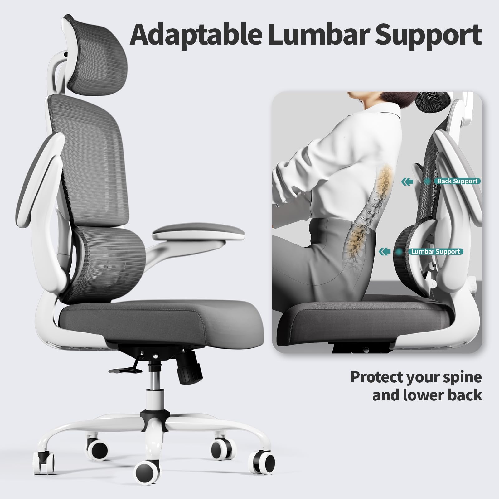 Ergonomic Office Chair with High Back & Mesh - 330 LBS Weight Capacity, Rolling Wheels for Home & Gaming - Comfortable Desk Chair for Long Hours Work (White) - Perfect for Home Office, Gaming Setup & Workspaces