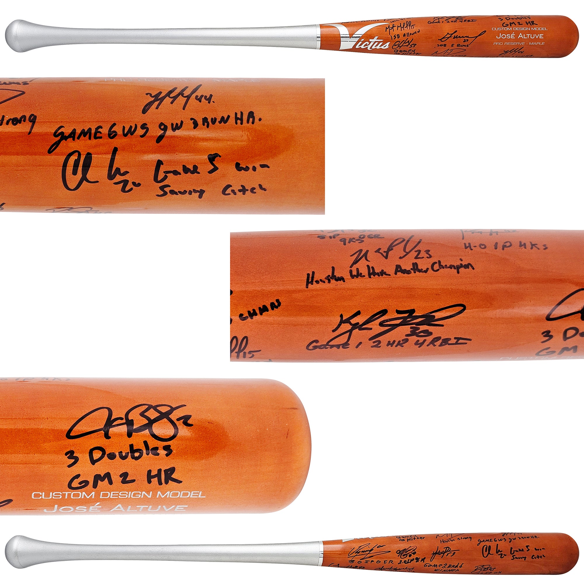 2022 World Series Champion Houston Astros Autographed Maple Bat - Jose Altuve & Yordan Alvarez Signed Victus Pro Reserve Brown & Silver Bat with 20 Signatures (Beckett BAS Certified #220886) - Perfect for Baseball Collectors, Sports Memorabilia Displays & Astros Fans Gifts