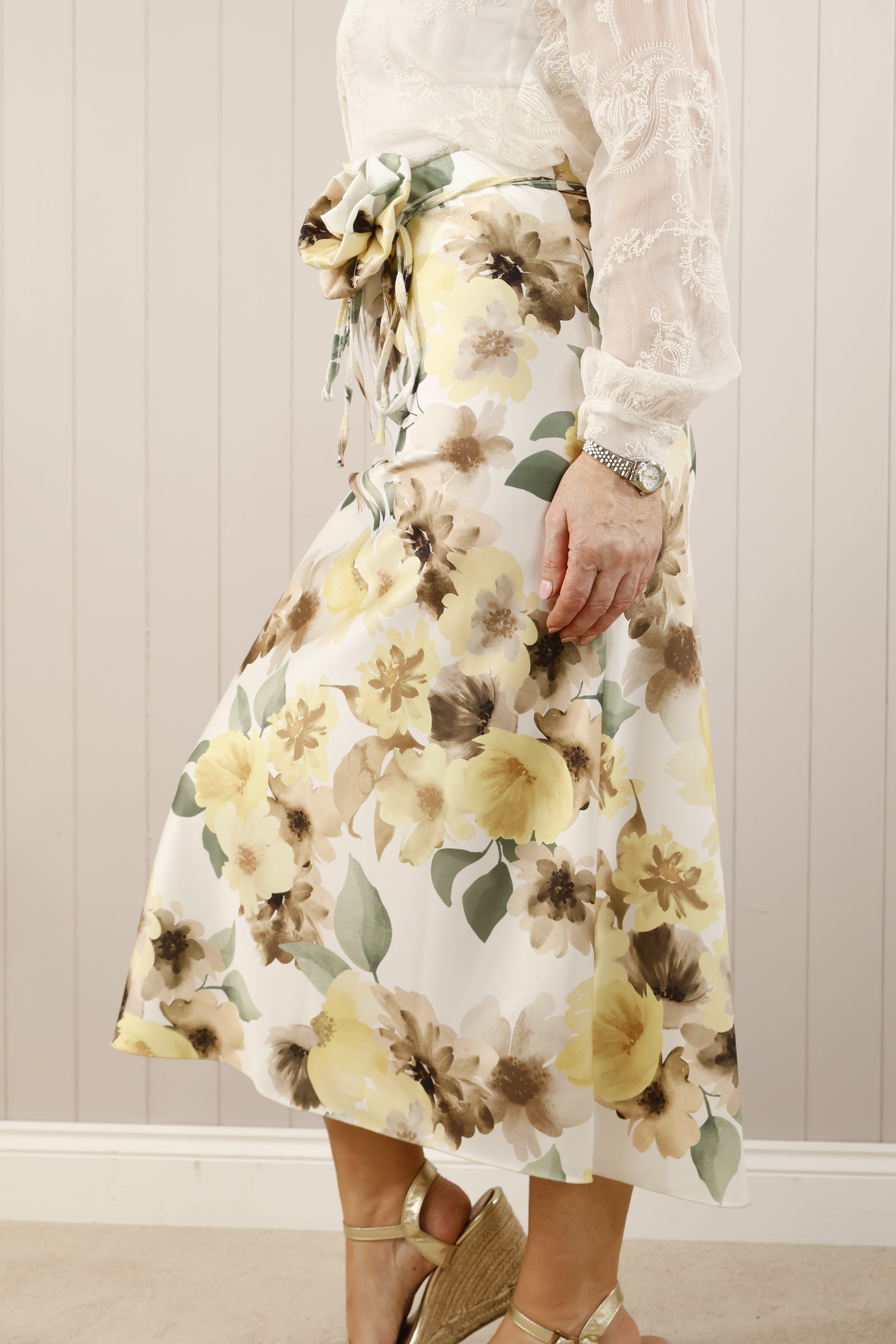 Vintage Lemon Print Blossom Skirt - Floral Summer Dress for Women, Beach Vacation & Boho Style Outfits