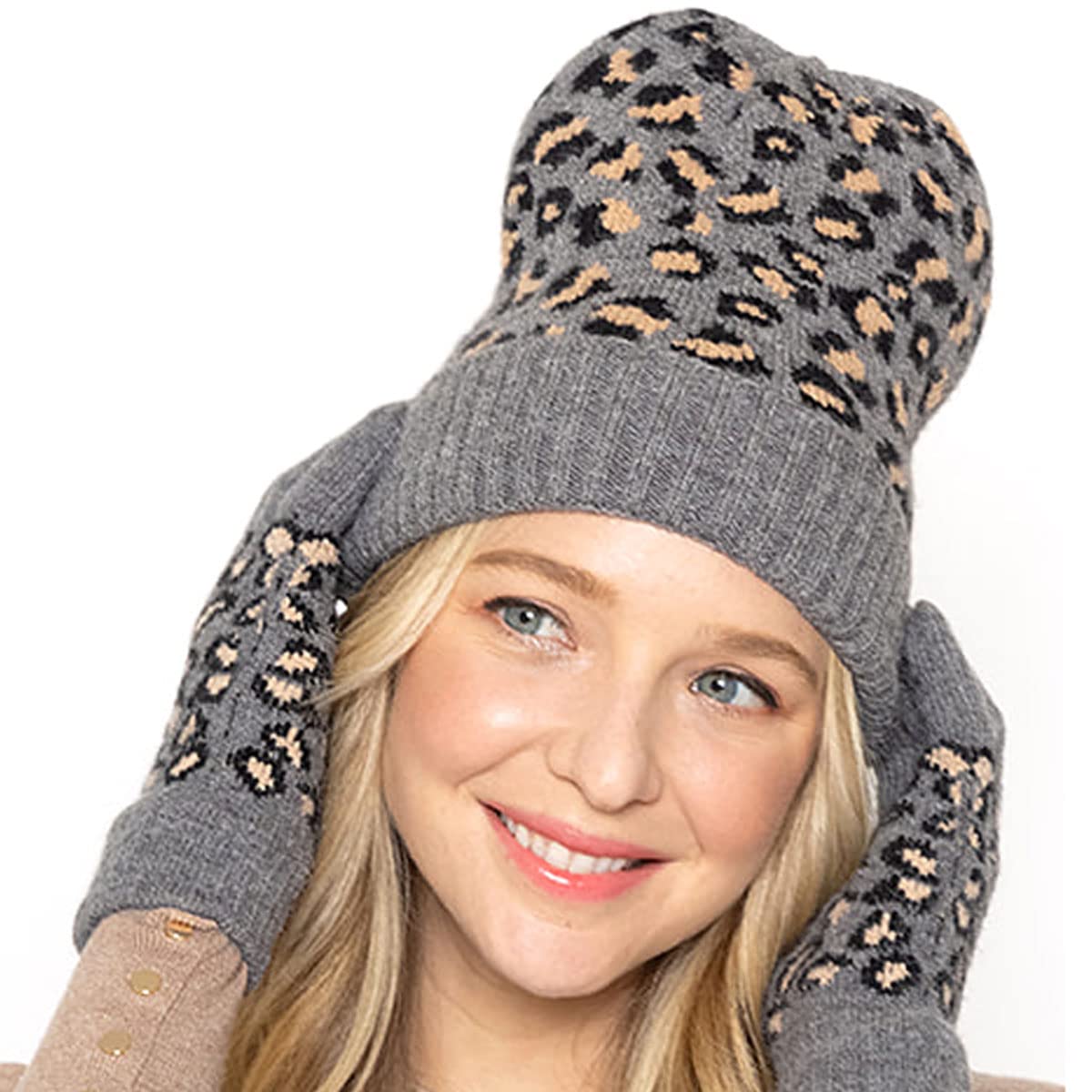 Empire Cove Winter Knit Ribbed Leopard Print Cuff Beanie Hat for Women - Warm Fleece Lined Skull Cap for Cold Weather, Outdoor Activities & Fashion Accessories