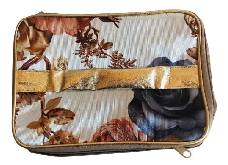 Salvus APP SOLUTIONS Adjustable Makeup Organizer Case - Cosmetic Storage Pouch for Women & Girls, Jewelry Accessories Vanity Organizer (Golden, 9x7 Inch) | Perfect for Travel, Home Vanity & Daily Makeup Organization