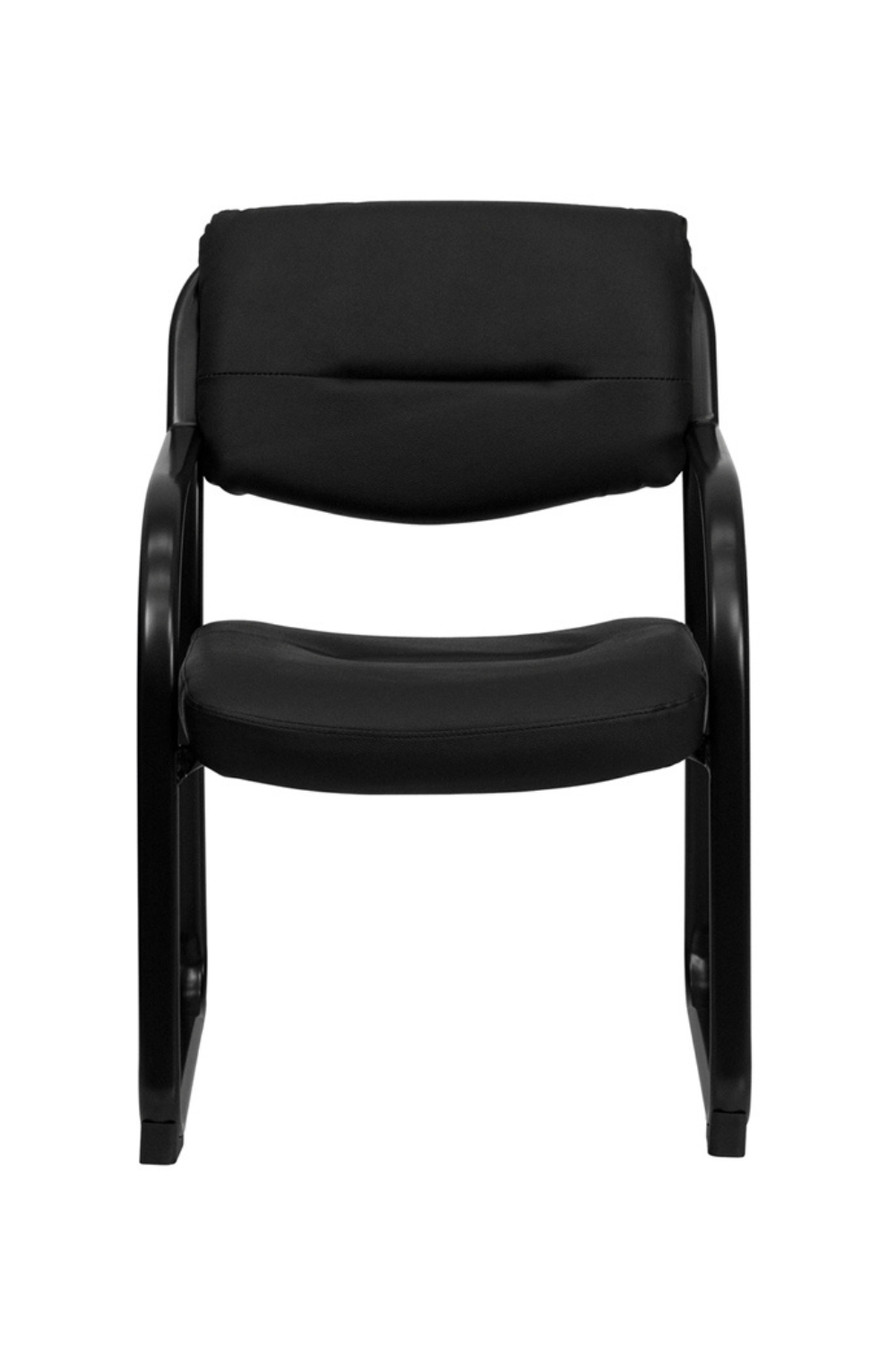 Premium FLASH Donny Black LeatherSoft Executive Side Reception Chair with Sled Base - Ergonomic Office Chair for Reception Areas, Waiting Rooms & Lobby Seating