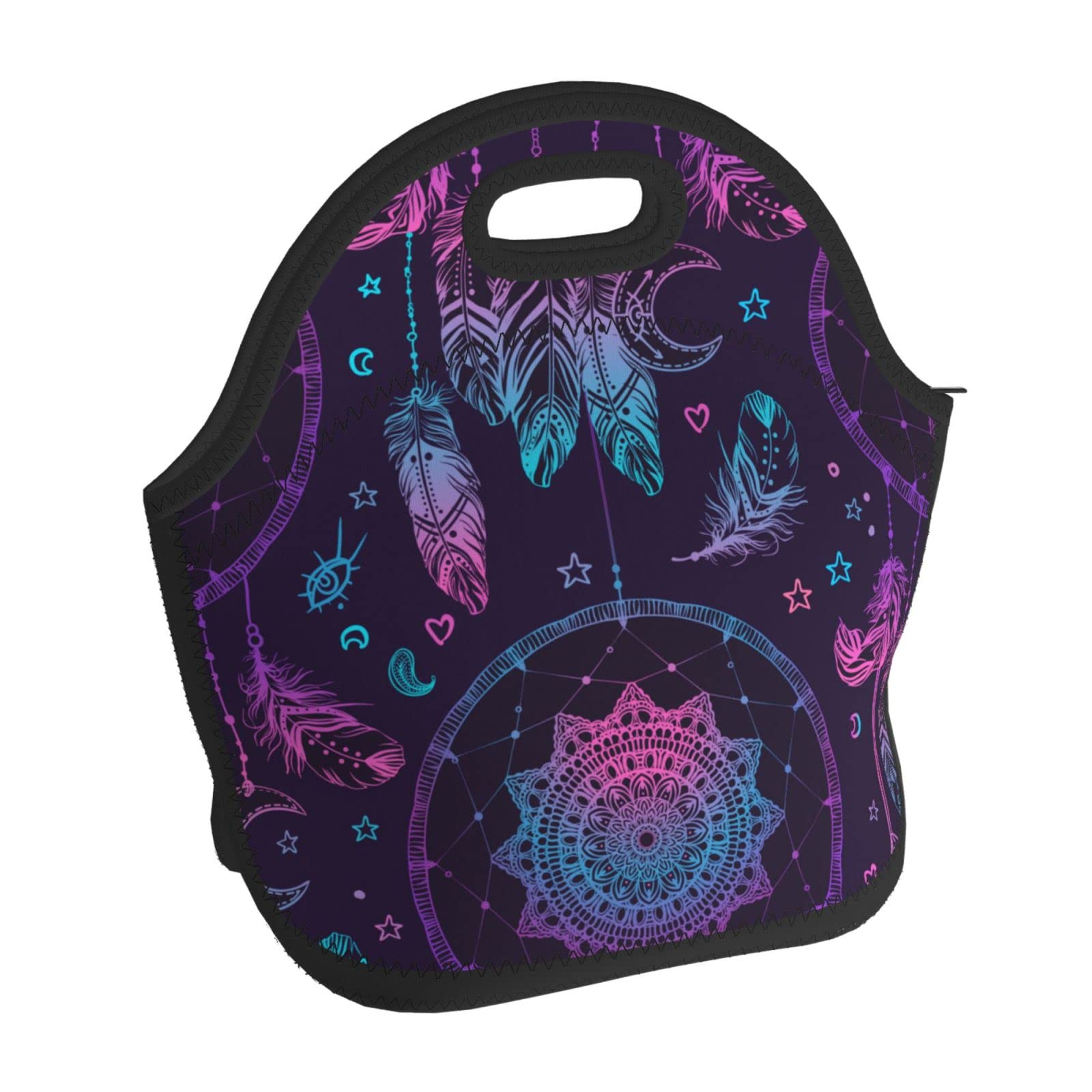 Bohemian Style Amulet Dreamcatcher Insulated Lunch Bag - Reusable Neoprene Cooler Tote for Office, Picnic & Travel - Portable Eco-Friendly Food Container for Men & Women