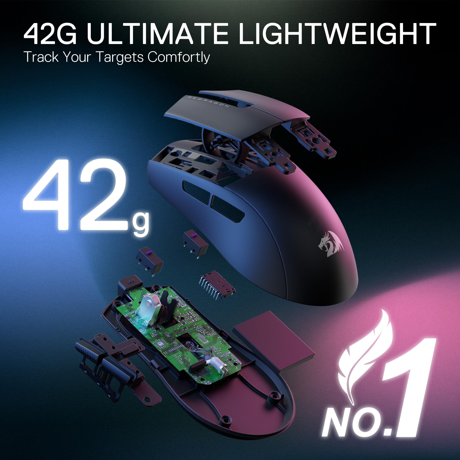 Redragon M724 Wired Gaming Mouse - 42G Ultra-Light Ergonomic Design, 12400 DPI Optical Sensor, 5 Programmable Buttons with Customizable Keybinds - Perfect for FPS, MOBA & PC Gaming (Black)