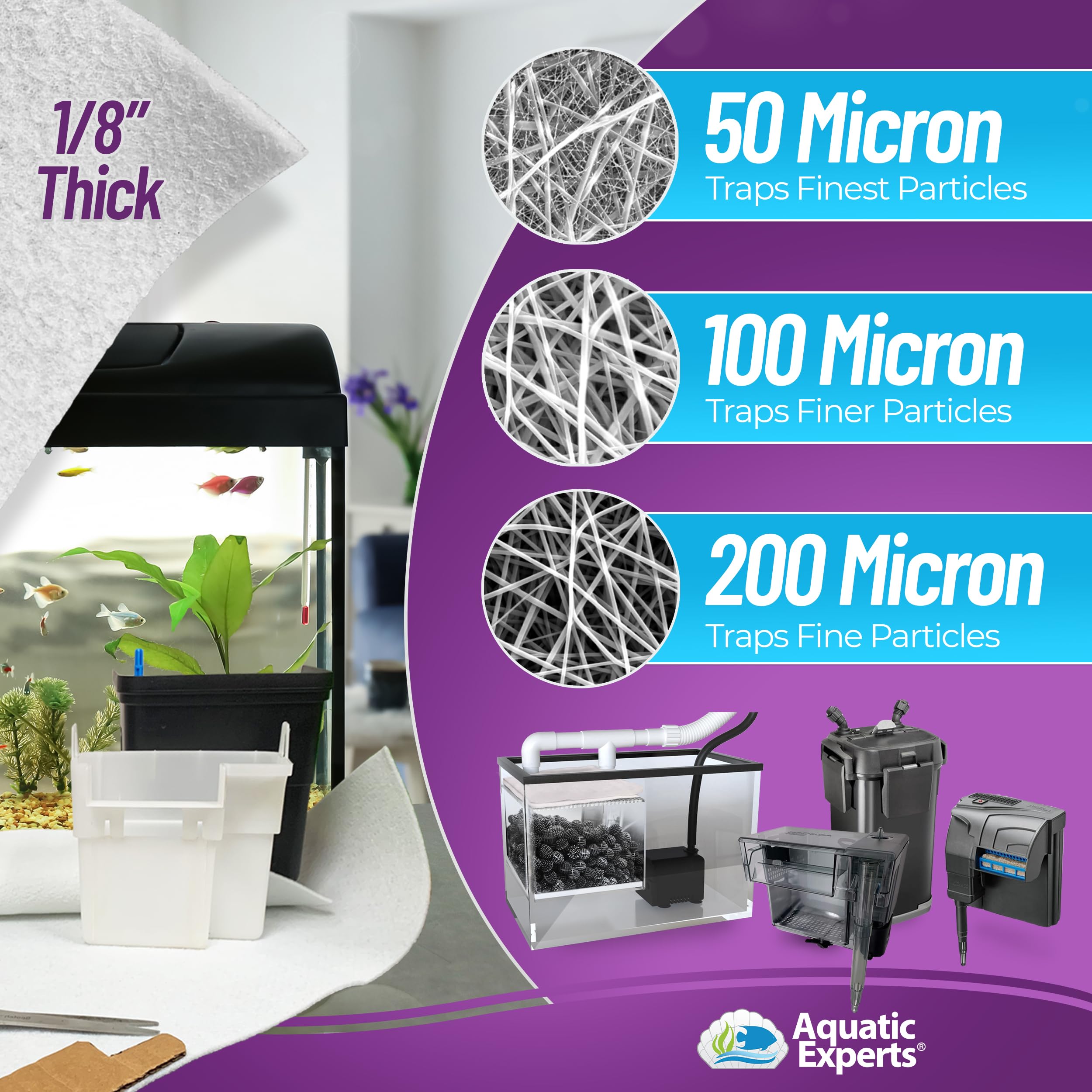 Aquatic Experts Aquarium Filter Pad - 200 Micron for Fish Tank Cleaning & Water Polishing - 24