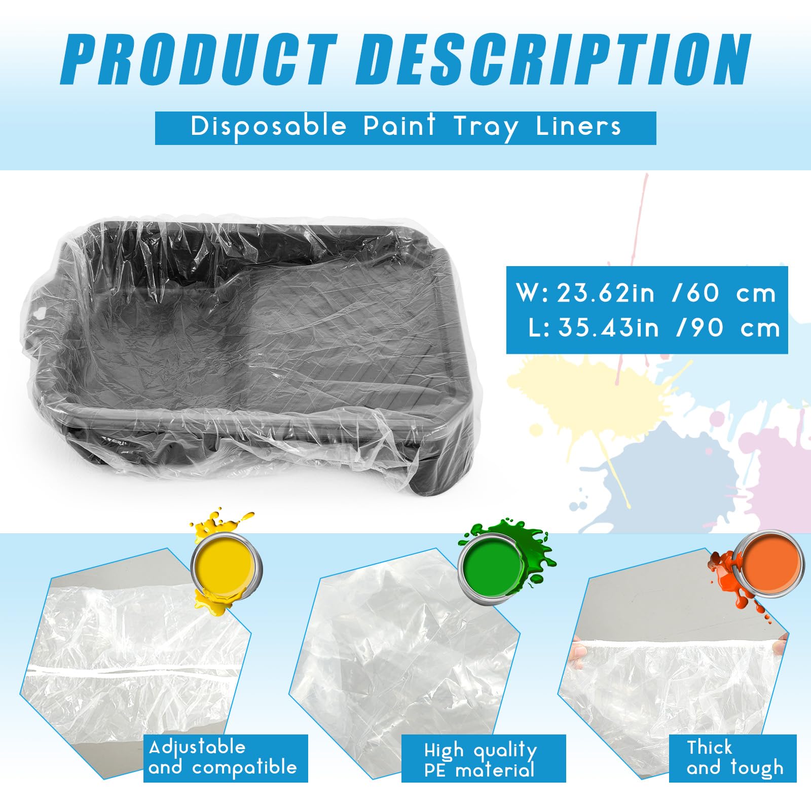 20 Pcs Heavy Duty Disposable Paint Tray Liners - 18 Inch Paint Roller Tray Liners for Easy Cleanup, Paint Pan Liners for Professional & DIY Painting Projects - Perfect for Home Renovation, Wall Painting & Craft Projects