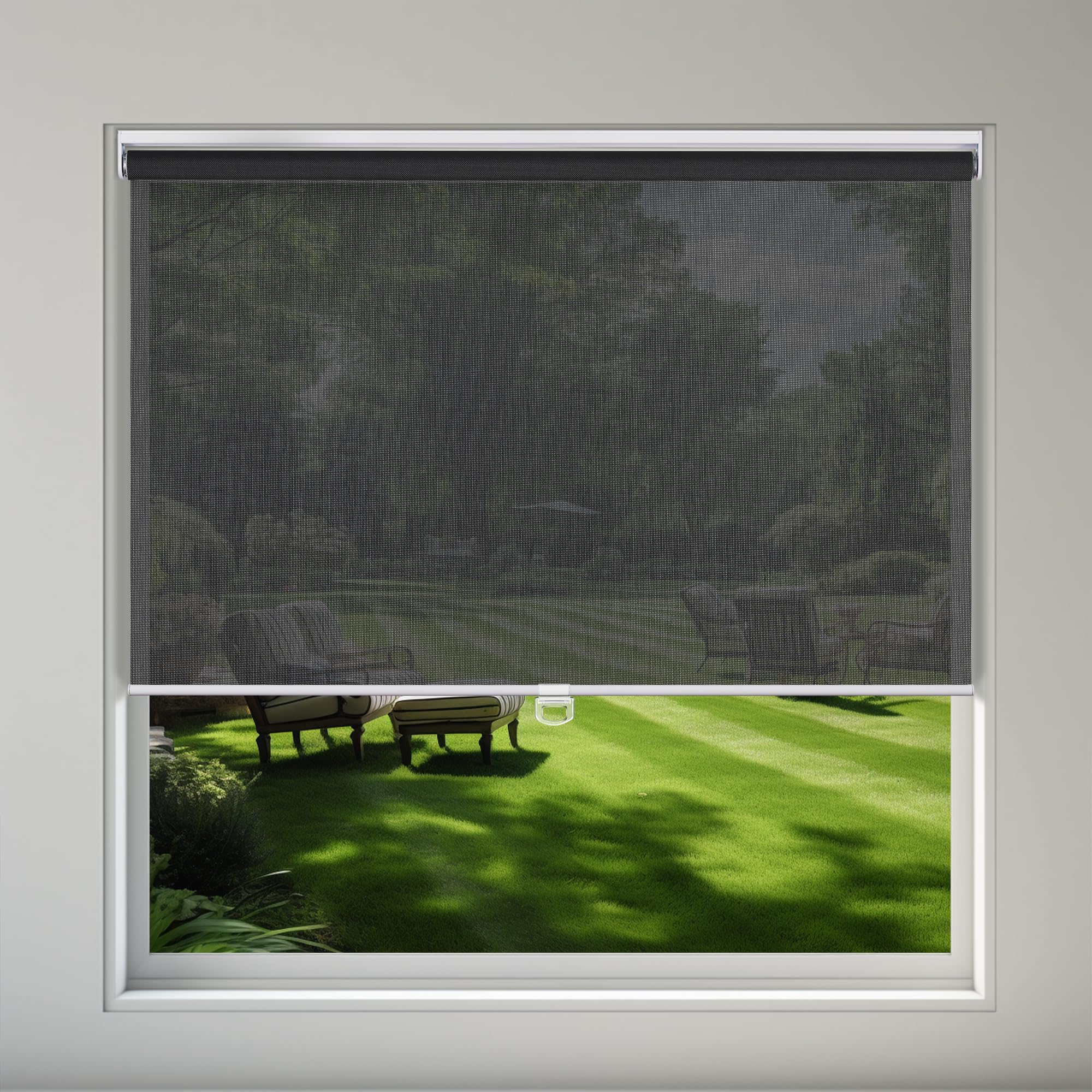 Black 5% Openness Cordless Roller Shades - UV Protection for Home & Office (61