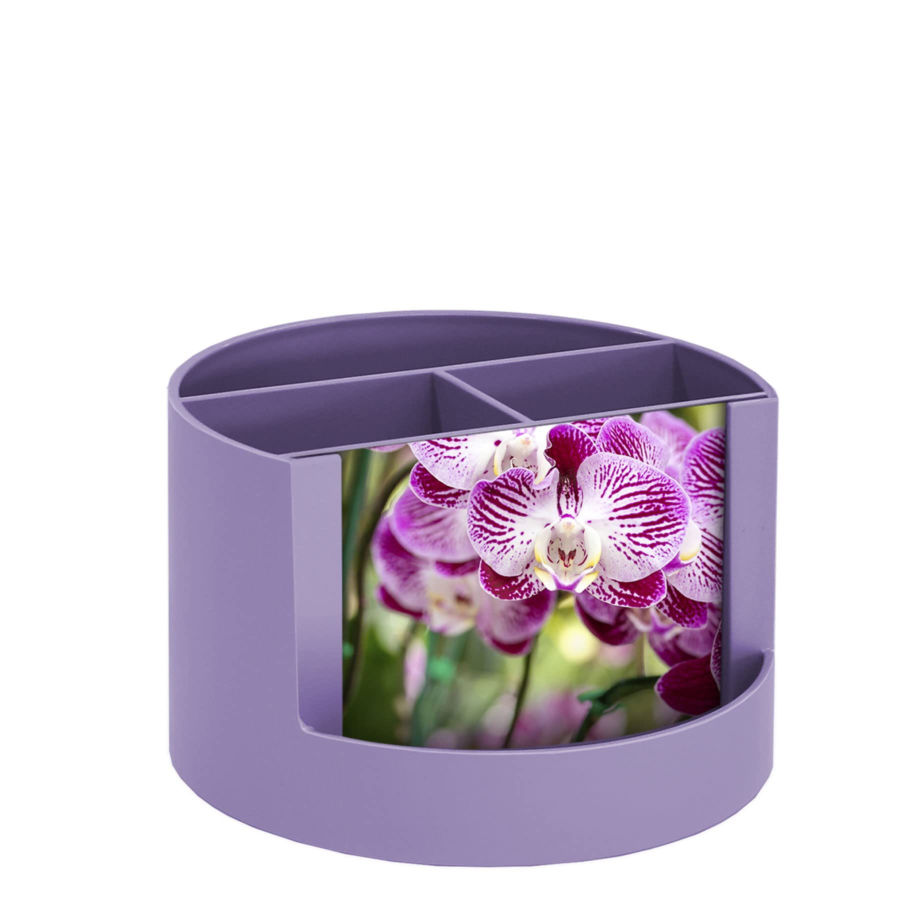 Acrimet Compact Desktop Organizer - 4 Spacious Slots Round Pencil Holder with Photo Slot | Office Supplies, Art & Vanity Storage | Home & Desk Organization (Solid Purple Plastic) | Perfect for Pens, Makeup Brushes, Stationery & Family Photos