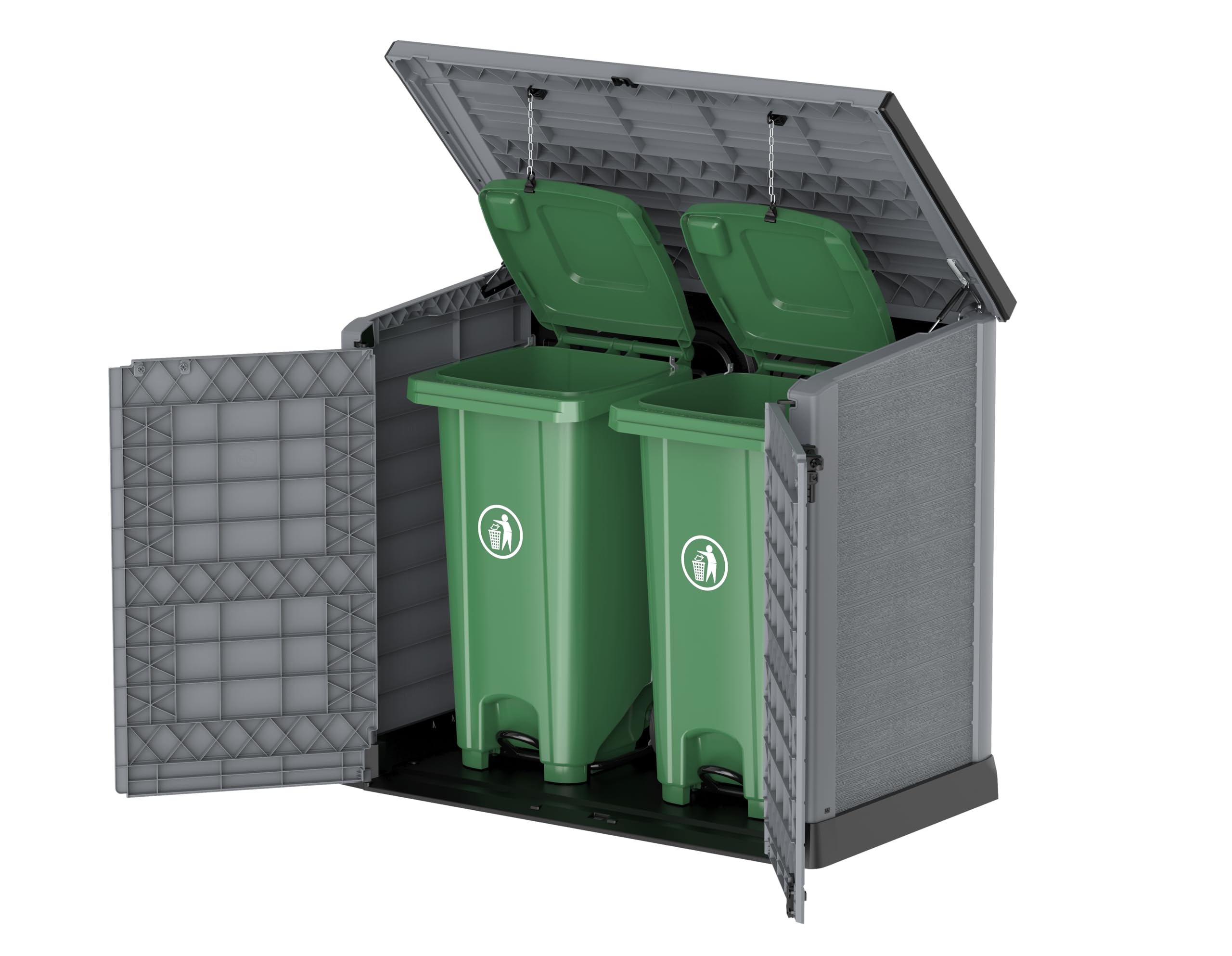 Duramax Cedargrain 1200L Plastic Outdoor Storage Shed with Flat Lid – Heavy-Duty Garden Shed for Bikes, Tools, BBQs & 2X 240L Bins – Weather-Resistant Grey Storage Unit (145x85x125 cm) – Perfect for Backyard, Patio & Garage Organization