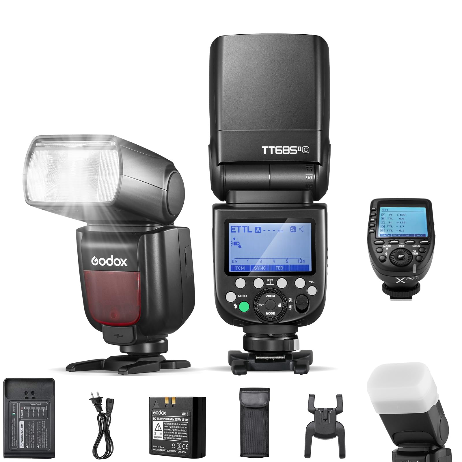 Godox TT685II-C E-TTL Camera Flash Speedlite with High-Speed Sync 1/8000s & 2.4G Wireless GN60 for Canon | Includes Diffuser, Filter, Snoot & USB Light | Perfect for Portrait, Wedding & Studio Photography