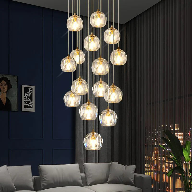 Crystal Ball Cluster Round Chandelier - 40 Inch Modern Ceiling Light Fixture for Dining Room, Living Room, Bedroom & Entryway