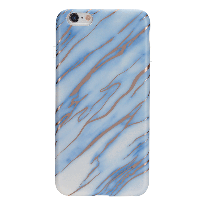 Sky Blue Rose Gold Chrome Marble iPhone Case - Elegant Protective Cover for iPhone 12/13/14 Pro Max | Perfect for Everyday Use, Travel & Gift Giving