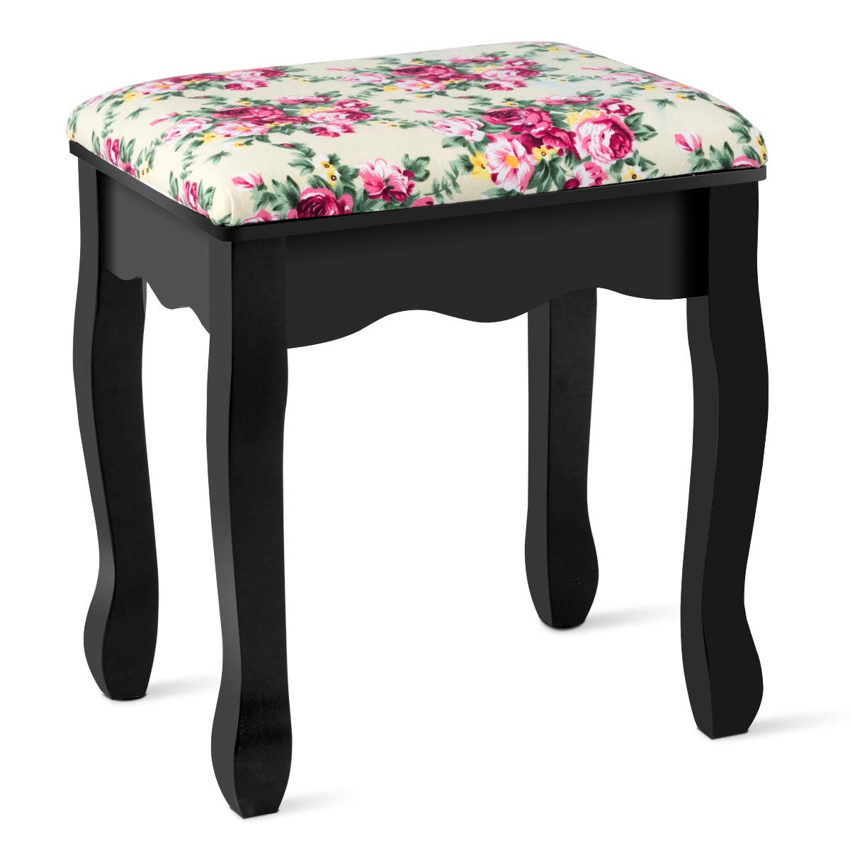 Charmaid Vanity Set with 4 Storage Shelves & 4 Drawers, Makeup Dressing Table with 360° Swivel Mirror, Cushioned Stool & Organizers - Elegant Black Vanity Desk for Women & Girls | Perfect for Bedroom, Dorm Room & Beauty Salon Makeup Station