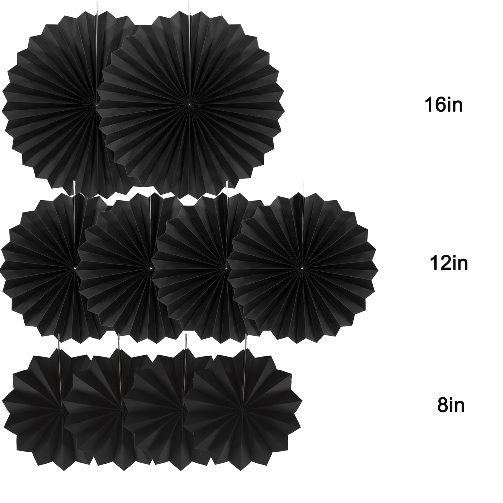 10-Pack Black Round Paper Fans for Party Decorations - Hanging Ceiling Fan Decor Set for Birthday, Wedding & Baby Shower Events