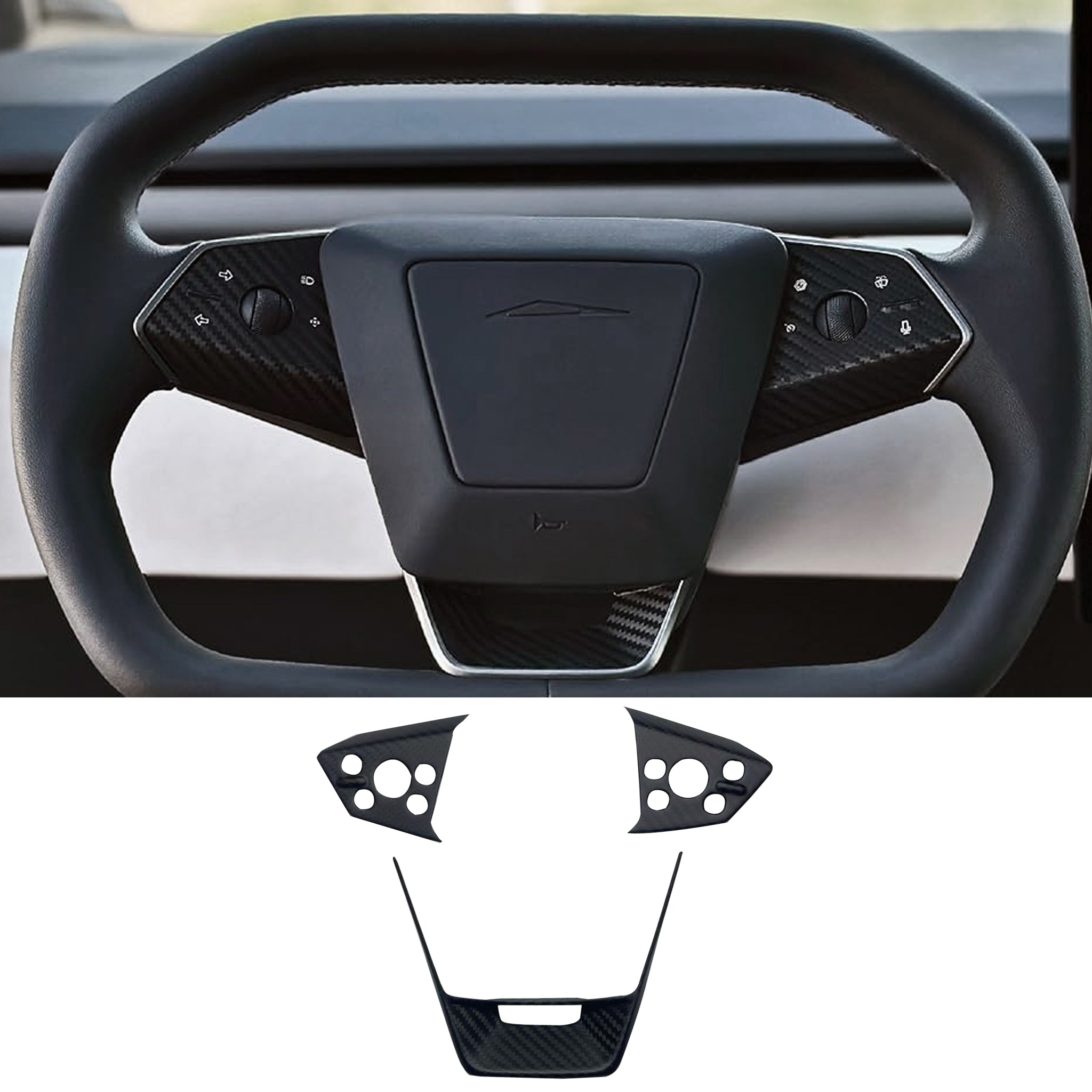 Premium Real Carbon Fiber Steering Wheel Trim Kit for Tesla Cybertruck - 3 Piece Set (Enhances Grip & Style) - Perfect for Off-Roading, Daily Commutes & Car Enthusiasts