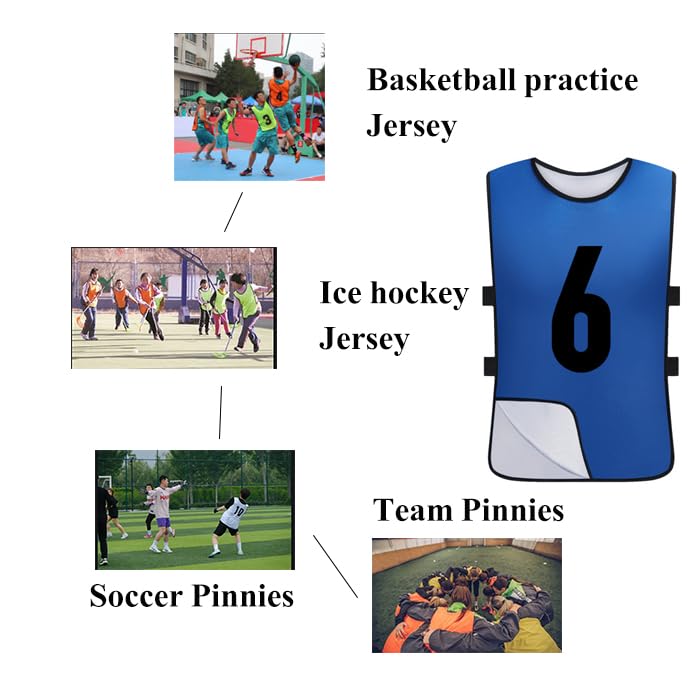 12 Pack Reversible Numbered Pinnies - Double Sided Scrimmage Vests for Kids & Adults - Team Practice Jerseys for Soccer, Basketball & Sports Training - Perfect for School PE, Youth Leagues & Group Drills