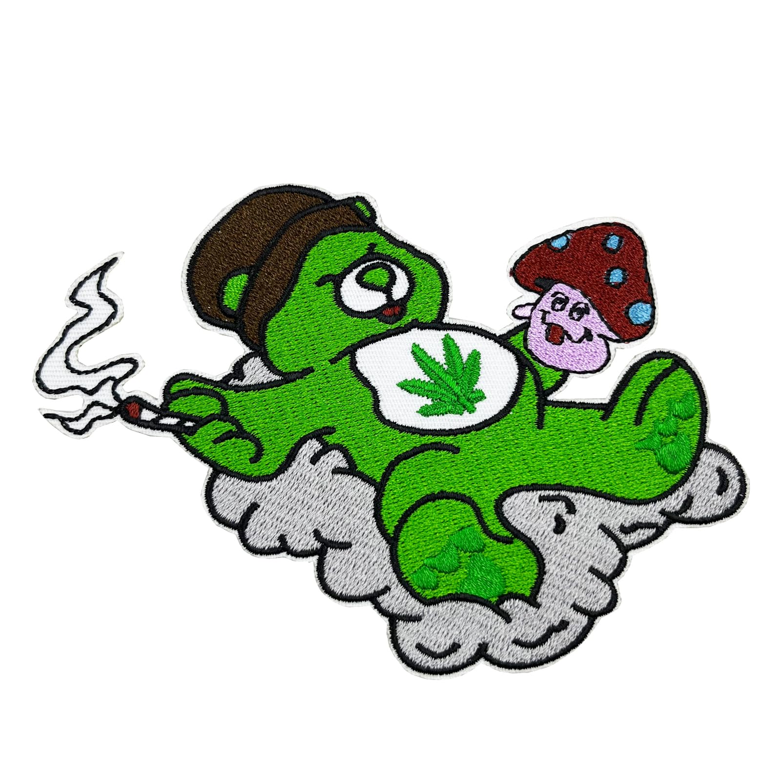 3.5'' Funny Meme Bear Smoking Cannabis Leaf Embroidered Iron On Patch - Perfect for DIY Jackets, Backpacks & Denim Customization
