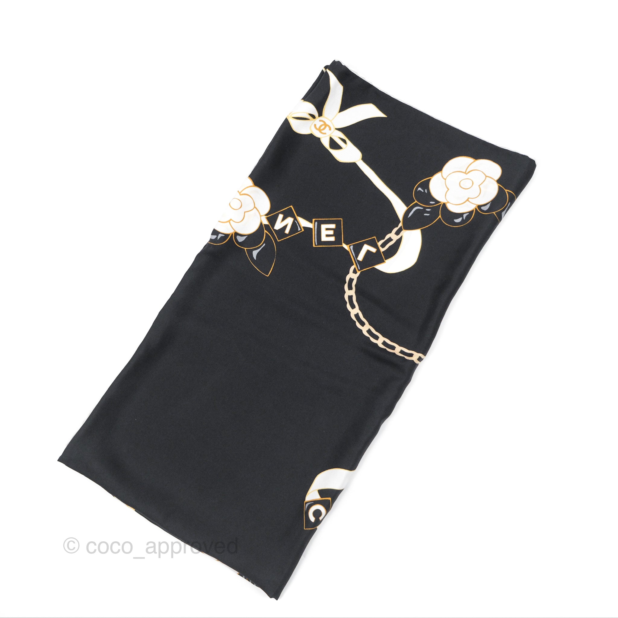Chanel Camellia Square Silk Scarf 90cm Black and White Floral Print - Luxury Fashion Accessory for Women, Perfect for Gift, Party, and Everyday Elegant Style