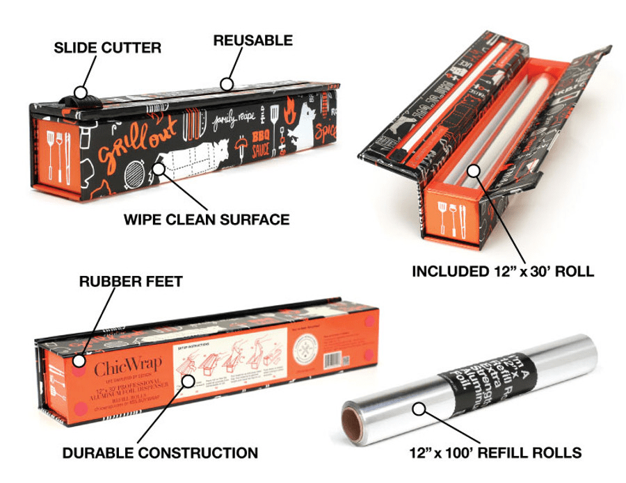ChicWrap Aluminum Foil Dispenser - BBQ & Kitchen Essential for Grilling, Cooking & Food Storage | Perfect for Outdoor BBQ, Camping & Home Kitchen Use