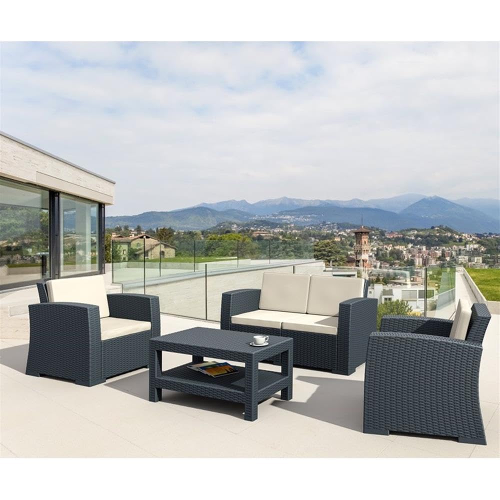 Compamia Monaco Outdoor Coffee Table - Dark Gray Weather-Resistant Commercial-Grade Patio Furniture for Garden, Poolside & Backyard Relaxation