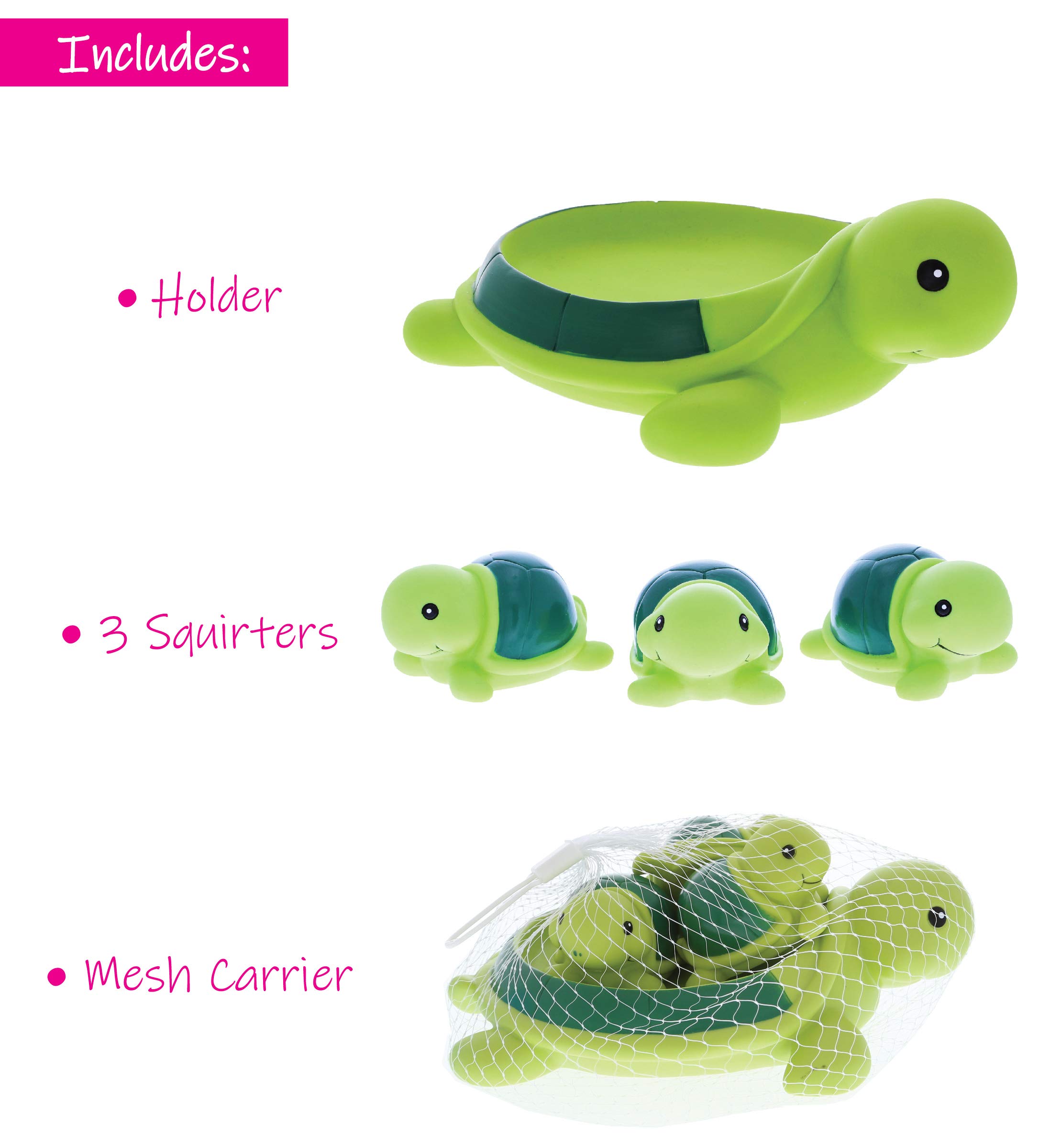 Dollibu Green Sea Turtle Family Animal Bath Squirters - 4 Piece Bath Toy Set for Kids | Fun Floating Rubber Squirt Toys for Boys & Girls | Perfect for Bathtime, Pool Play & Water Fun | Cute Animal Bath Toys for Toddlers & Children