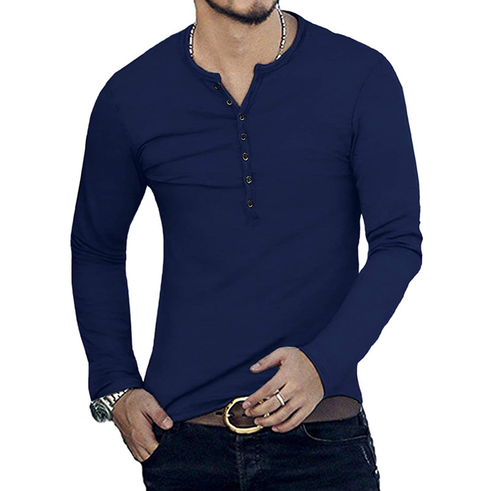 Men's Slim Fit Basic Henley T-Shirt - Casual Short & Long Sleeve V-Neck Tee for Everyday Wear, Work & Outings