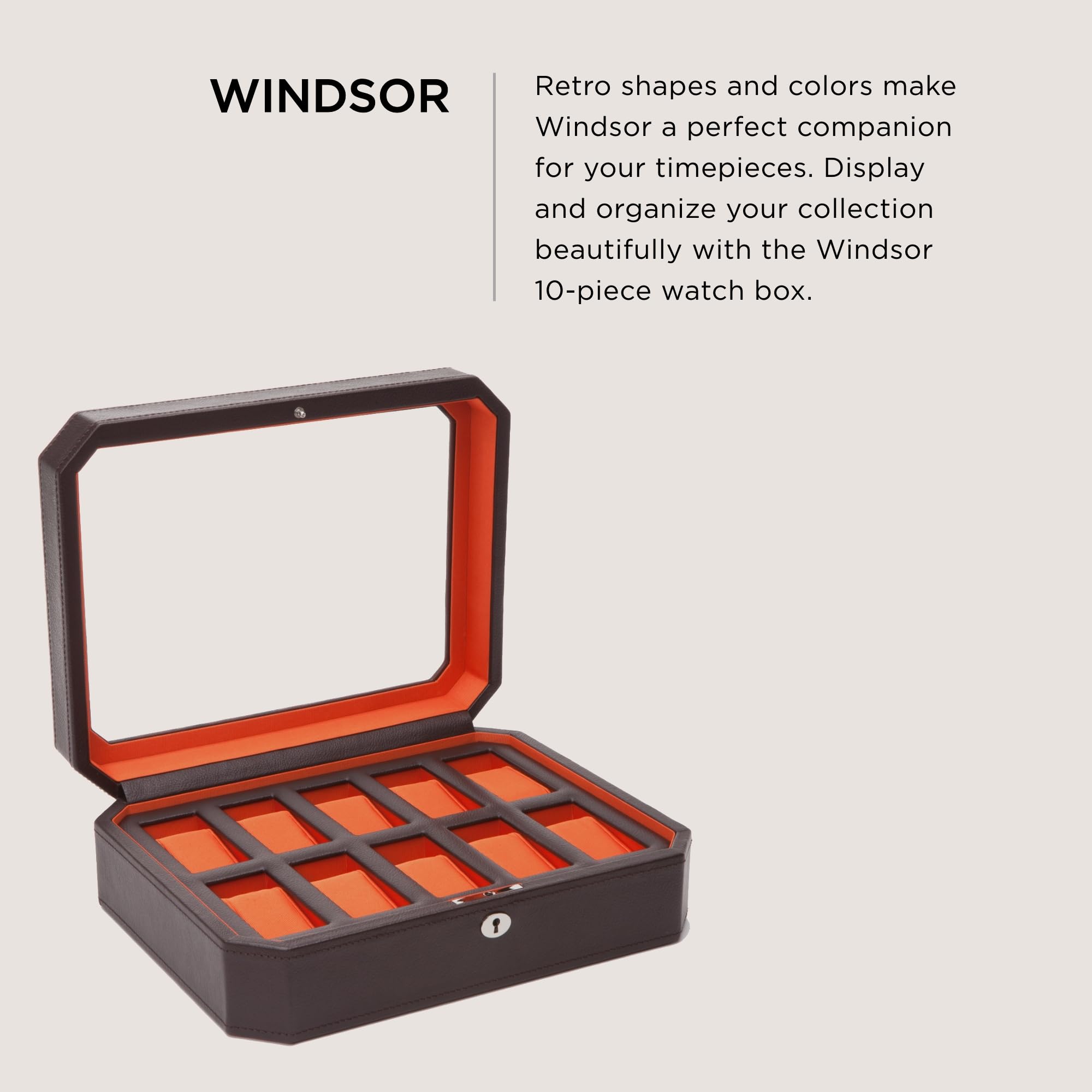 Premium WOLF Windsor 10-Slot Watch Organizer Box - Genuine Vegan Leather Storage Case for Men's Watches | Perfect for Travel, Gift & Luxury Watch Collection Display (Brown/Orange)