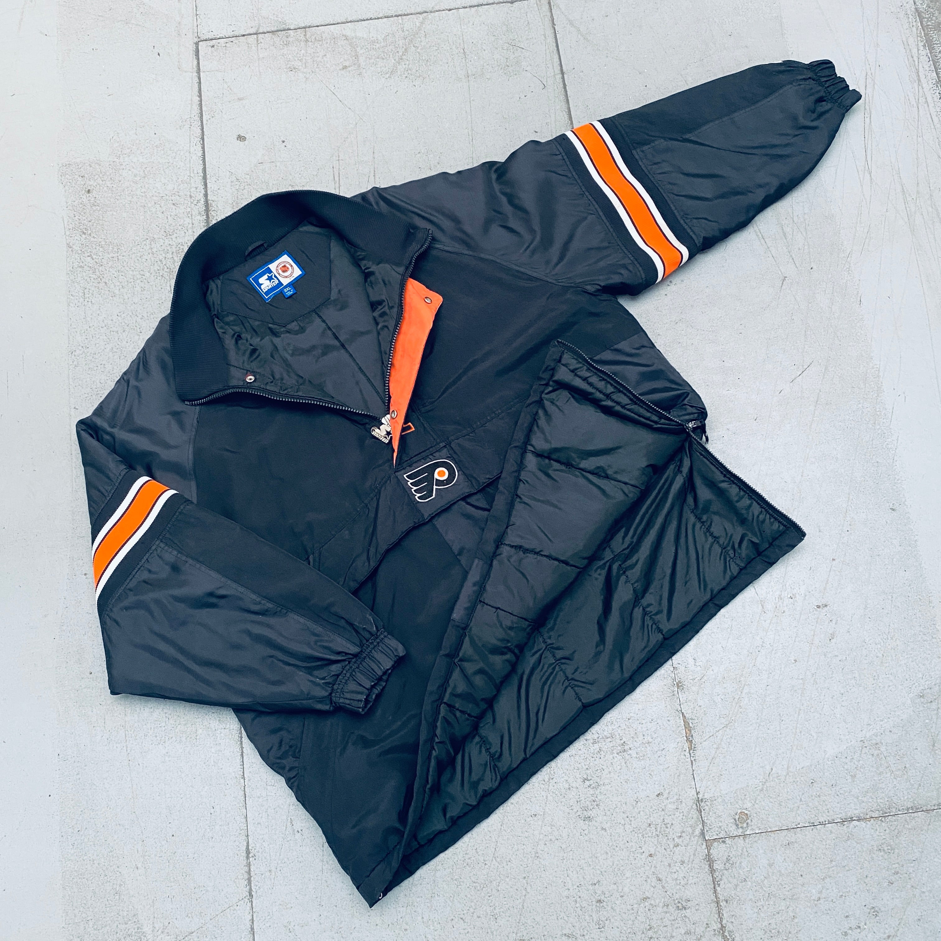 Philadelphia Flyers 1990s Blackout 1/4 Zip Starter Breakaway Jacket XXXL - Vintage NHL Hockey Pullover for Men, Warm Fleece Lined Quarter-Zip Jacket for Game Day & Casual Wear