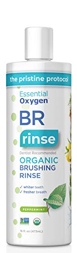 Essential Oxygen Certified BR Organic Brushing Rinse - Natural Alcohol-Free Mouthwash for Whiter Teeth & Fresh Breath | Peppermint Flavor, 16oz | Ideal for Daily Oral Care & Gum Health
