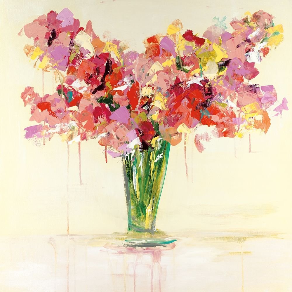 Emma Bell Vase of Red and Pink Floral Poster Print - 12x12 Inch Wall Art Decor for Living Room, Bedroom & Office