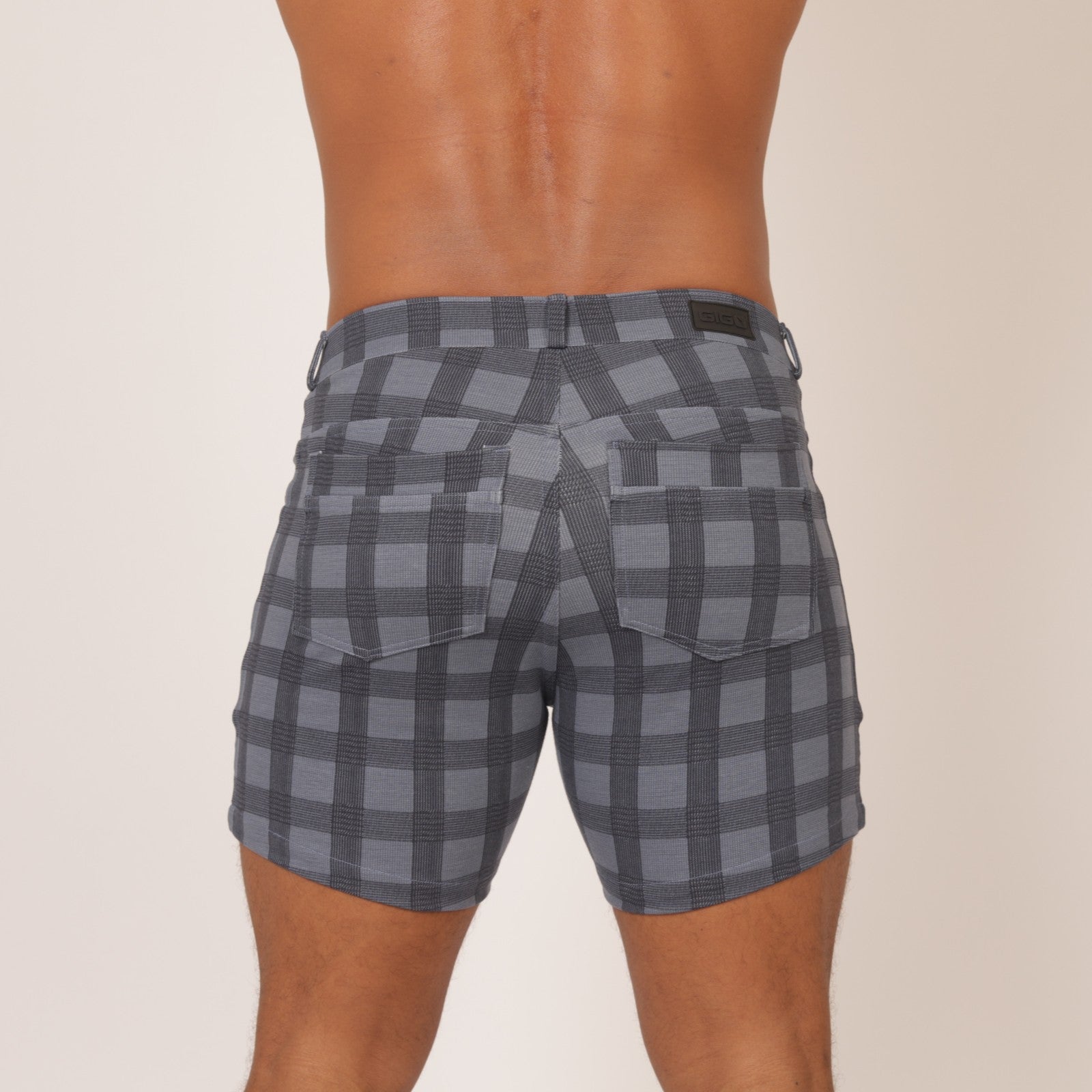 Gigo Social 5 Stretch Shorts - Blue Plaid Pattern - Comfortable Casual Wear for Men - Perfect for Outdoor Activities, Gym, and Daily Use