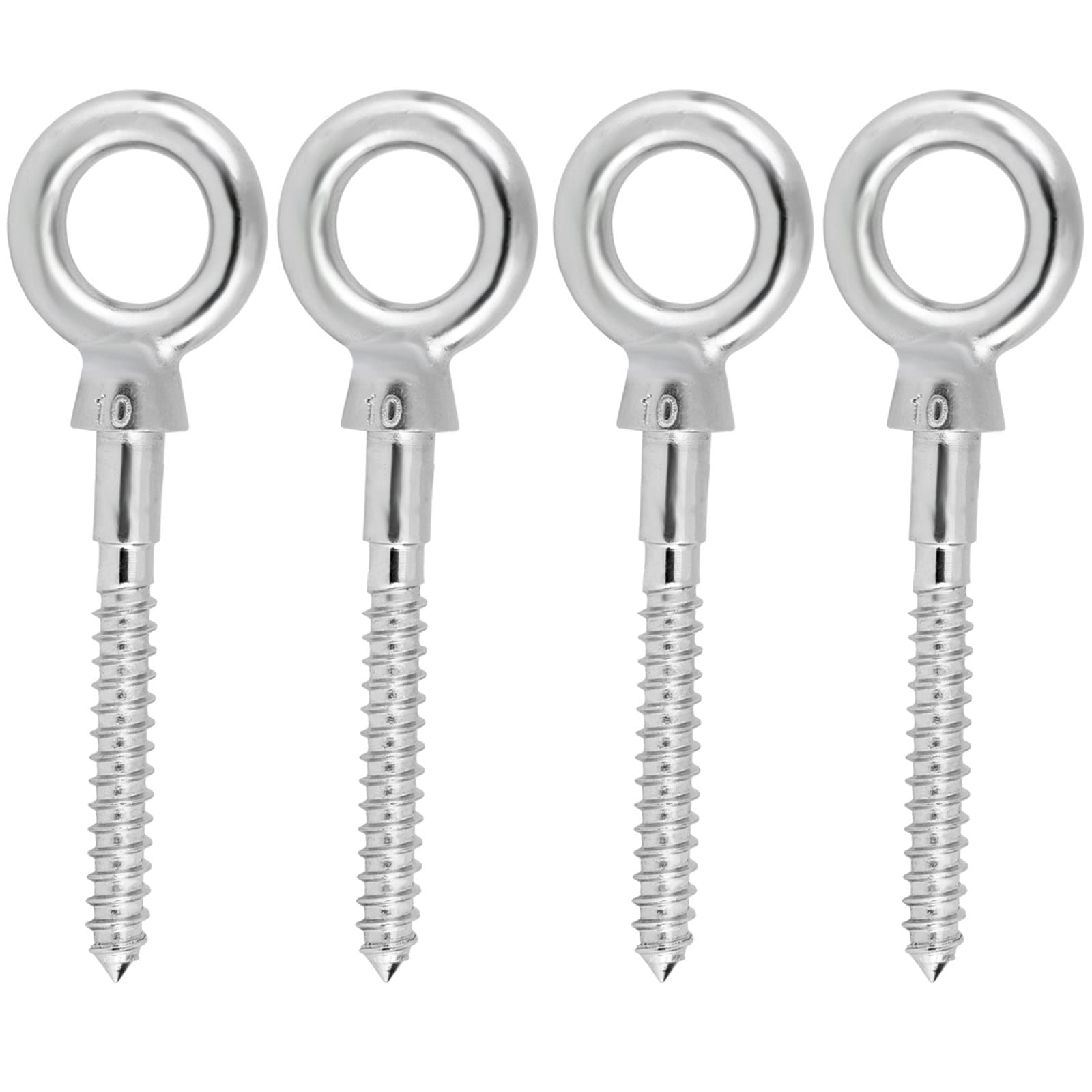 Abimars 4PCS M10 316 Stainless Steel Eye Bolts - 1000lbs Load Capacity Heavy Duty Screw Hooks for Hanging Hammocks, Swing Chairs, Heavy-Duty Suspension - Perfect for Outdoor, Garage, and Home Decoration Use