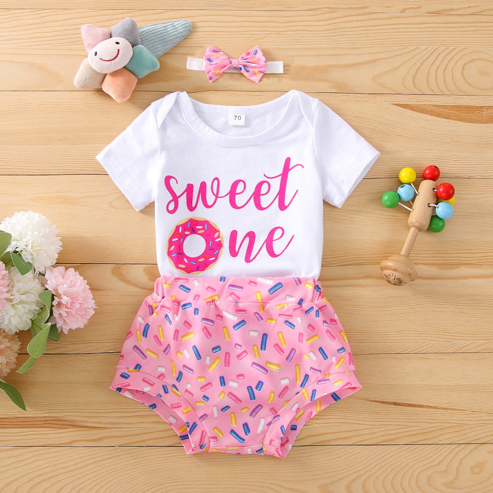 ZyHwShine Toddler Baby Girl Birthday Outfit - Sweet Short Sleeve T-Shirt & Donut Shorts/Flare Pants 2-Piece Summer Clothes Set | Perfect for Birthday Parties, Photo Shoots & Playdates