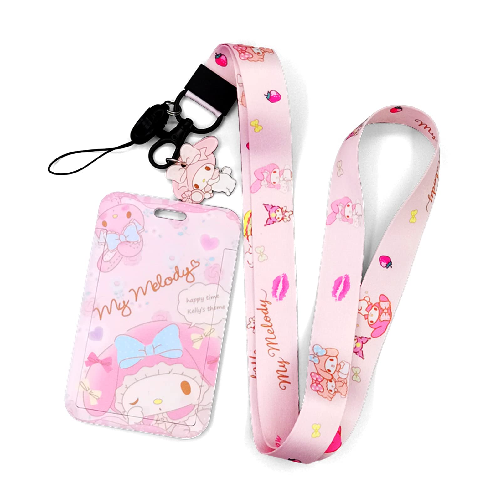 Kawaii Anime Lanyard with ID Holder & Badge Clip - Pink for Women & Keys