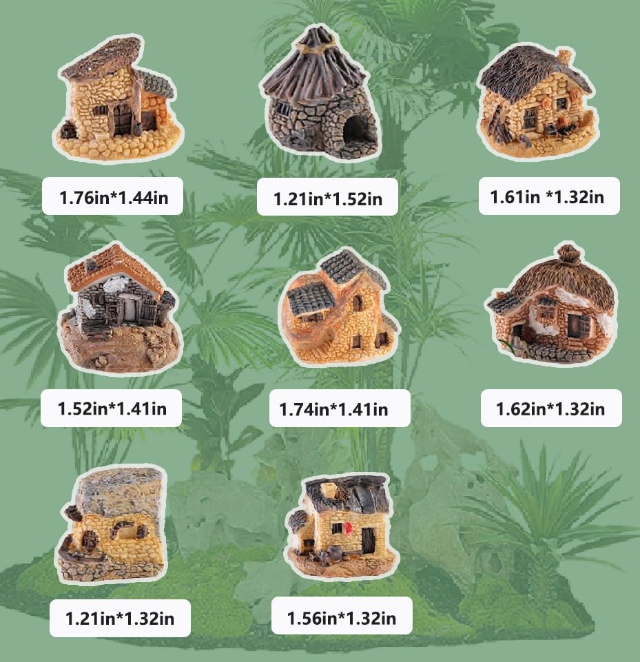 8pcs Miniature Fairy Garden Houses - Resin Mini House Figurines for DIY Micro Landscape, Bonsai, Succulent Planting, Terrariums & Flower Pots | Perfect for Fairy Gardens, Home Decor & Tabletop Displays