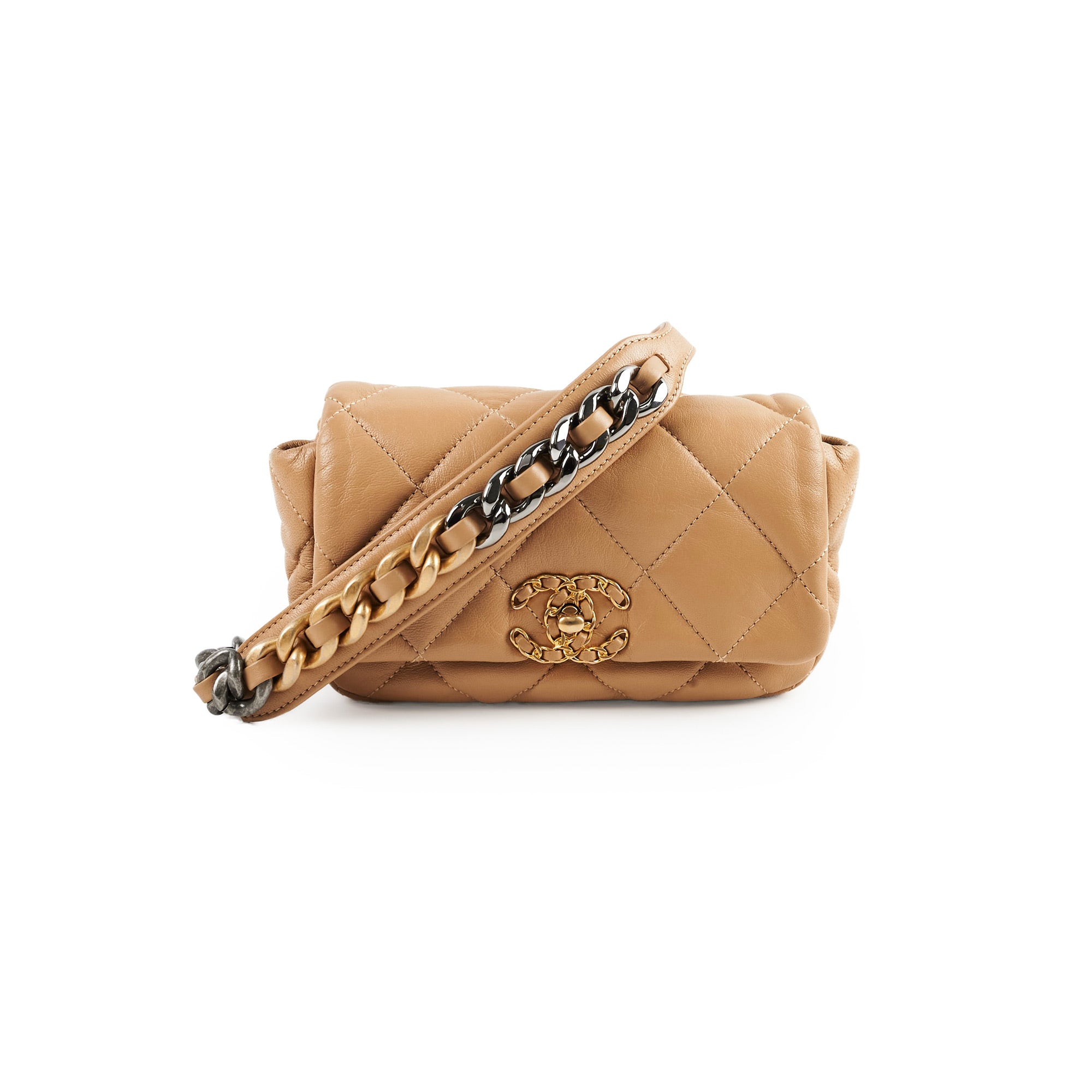 Chanel 19 Quilted Waist Belt Bag in Beige Calfskin Leather - Stylish Crossbody Fanny Pack for Women, Perfect for Daily Use, Travel & Fashion Outfits
