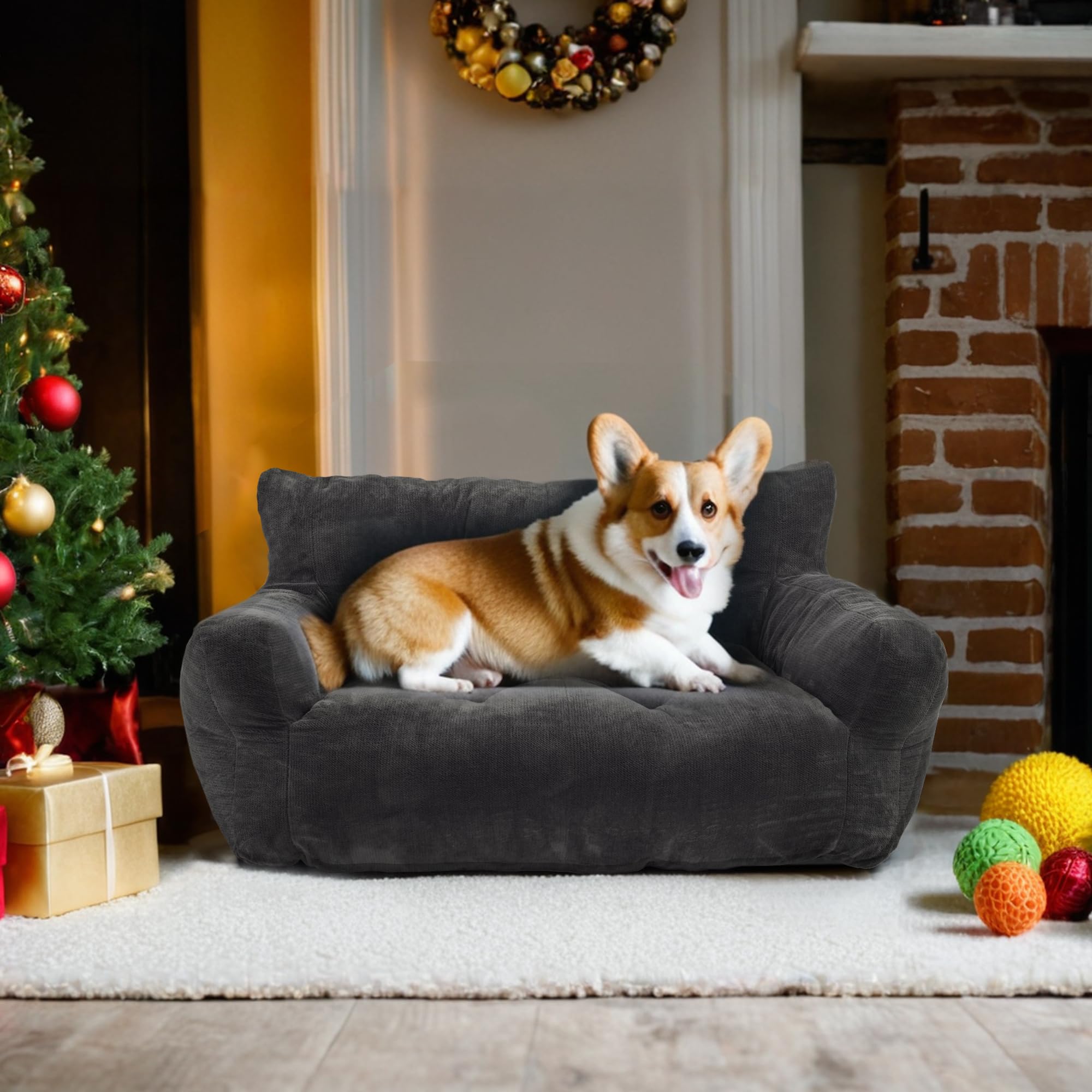 MCombo Pet Couch Sofa Bed for Small & Medium Dogs - Washable Fabric Dog Bed with Removable Cover, 43.3