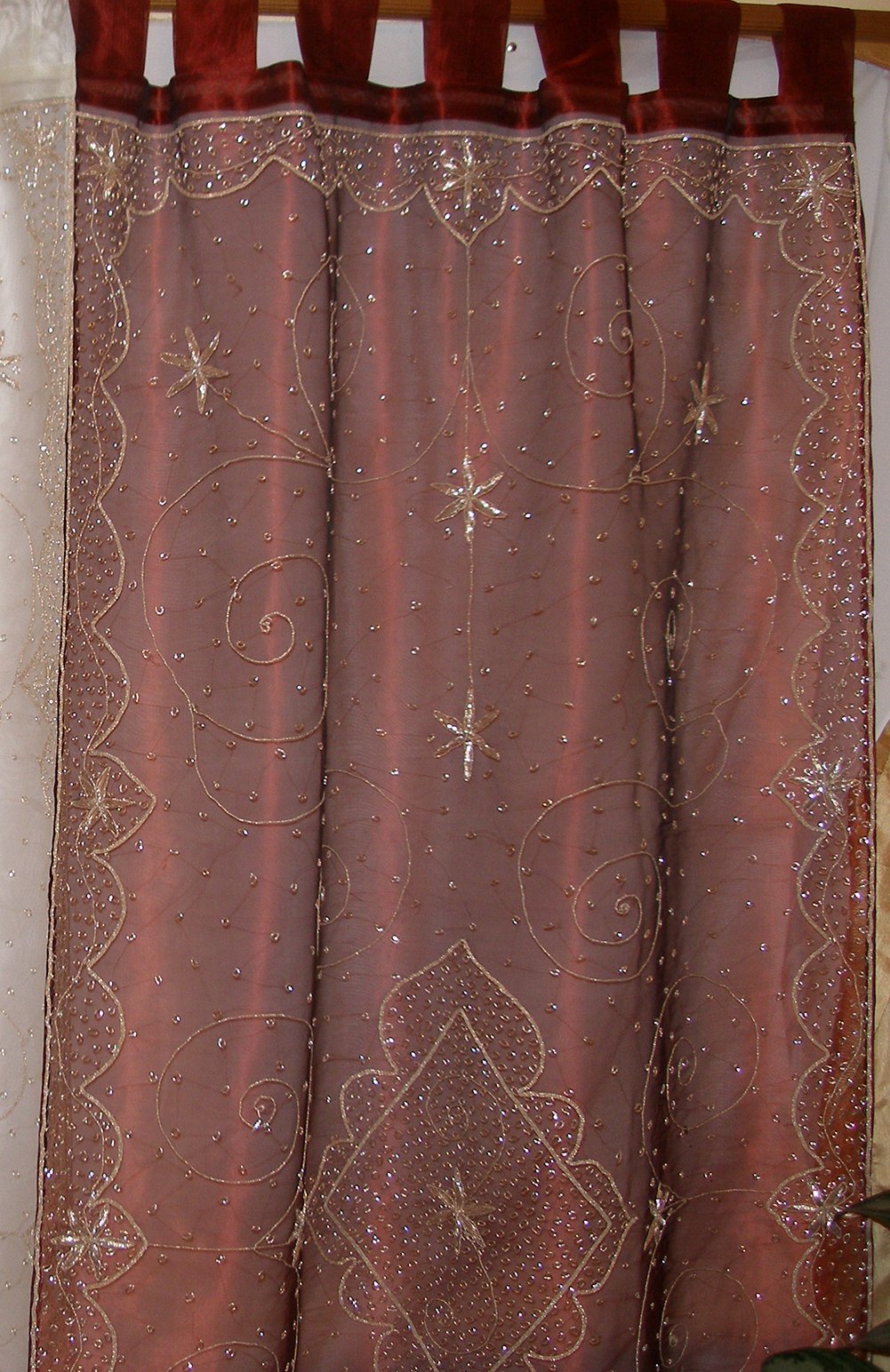 Beaded Sheer Curtain Panels 42x84 Inches - Burgundy Window Drapes for Living Room, Bedroom & Dining Room Decor | Light Filtering Elegant Home Decor